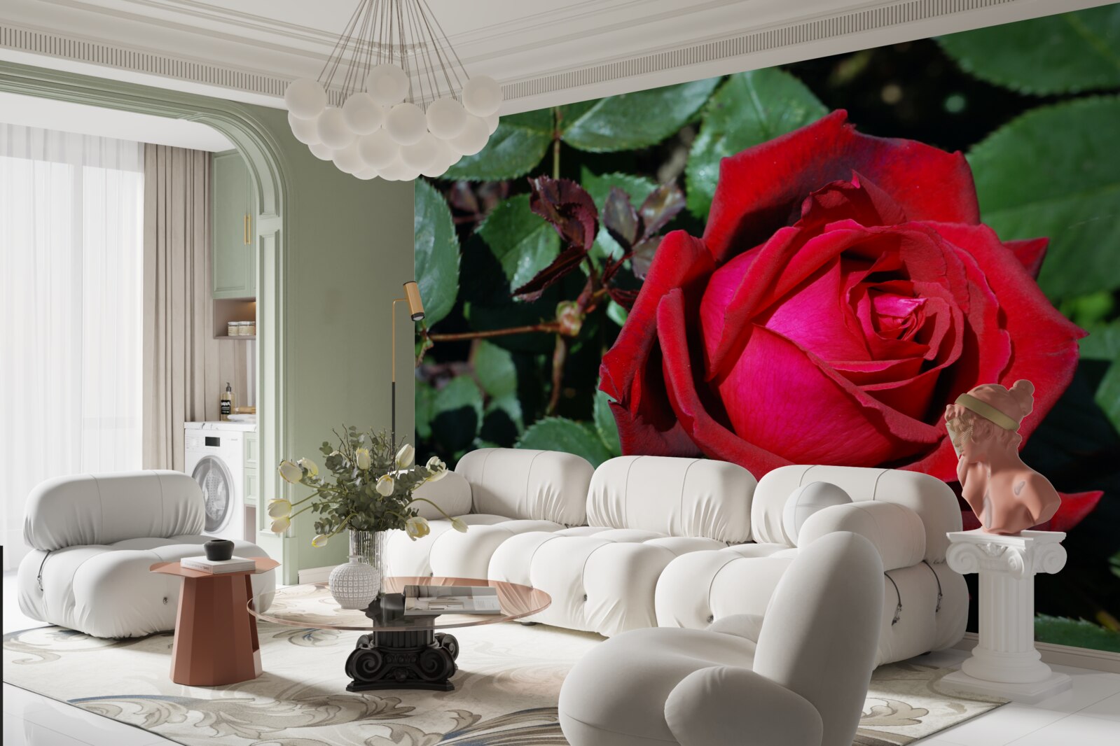 Fototapet un trandafir stacojiu a înflorit în grădină