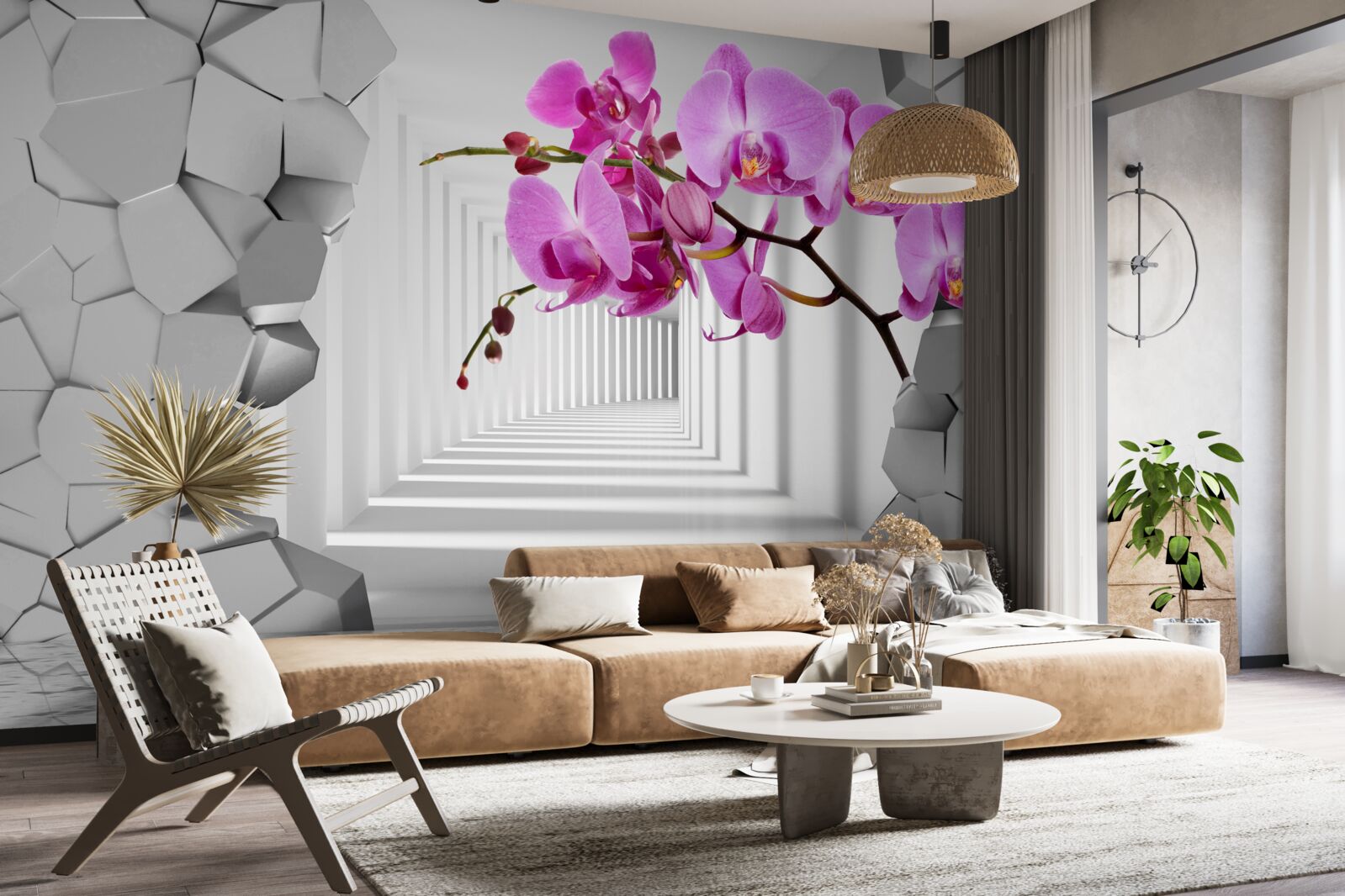 Fototapet orhideea pătrunde în perete cu ramura sa