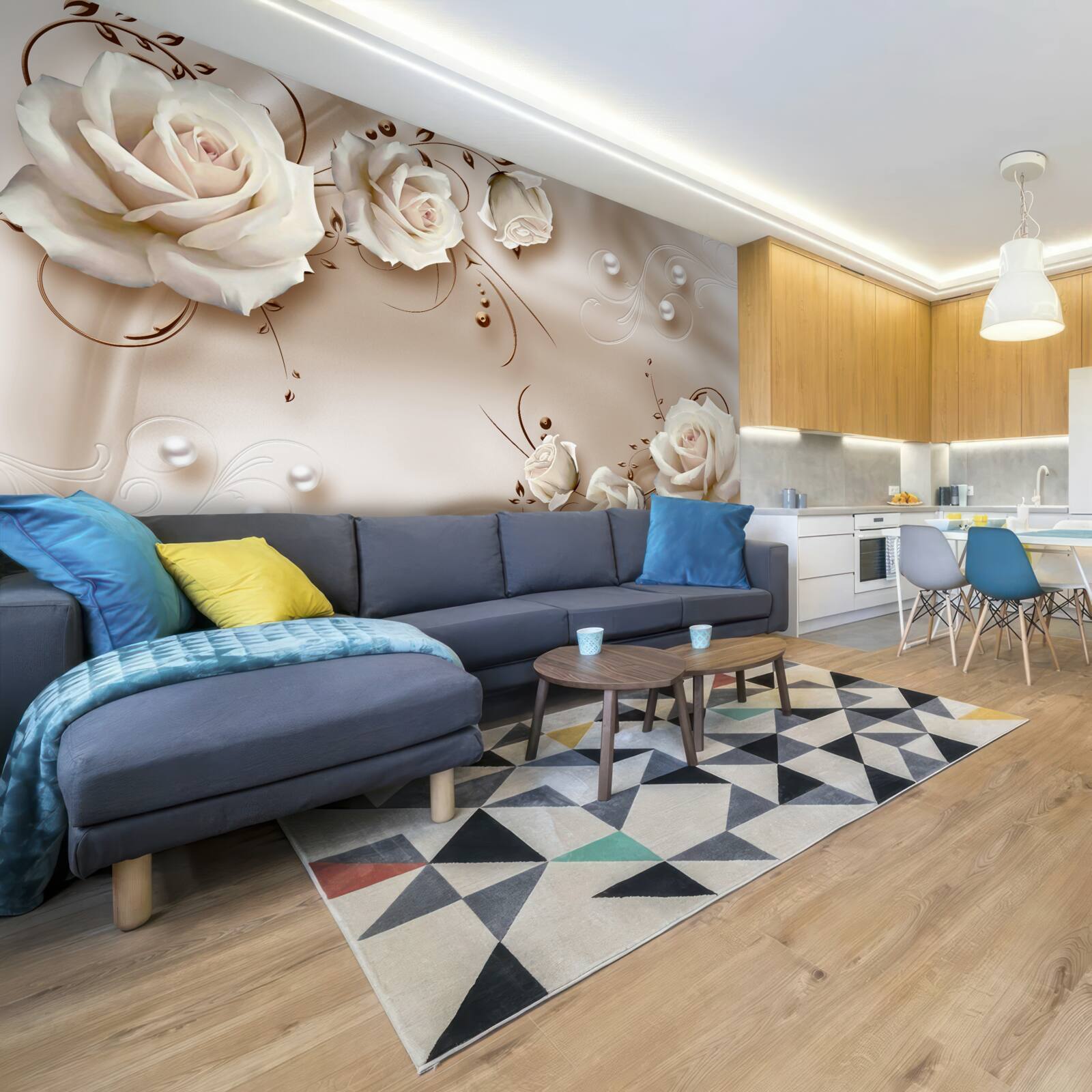 Fototapet mărgele și trandafiri albi