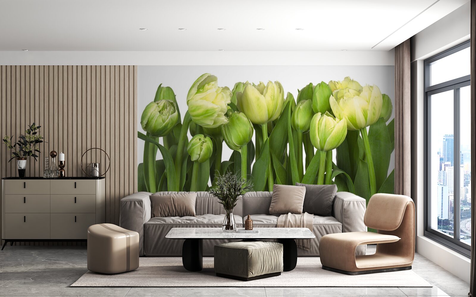 Fototapet set de lalele de lumină parțial deschise