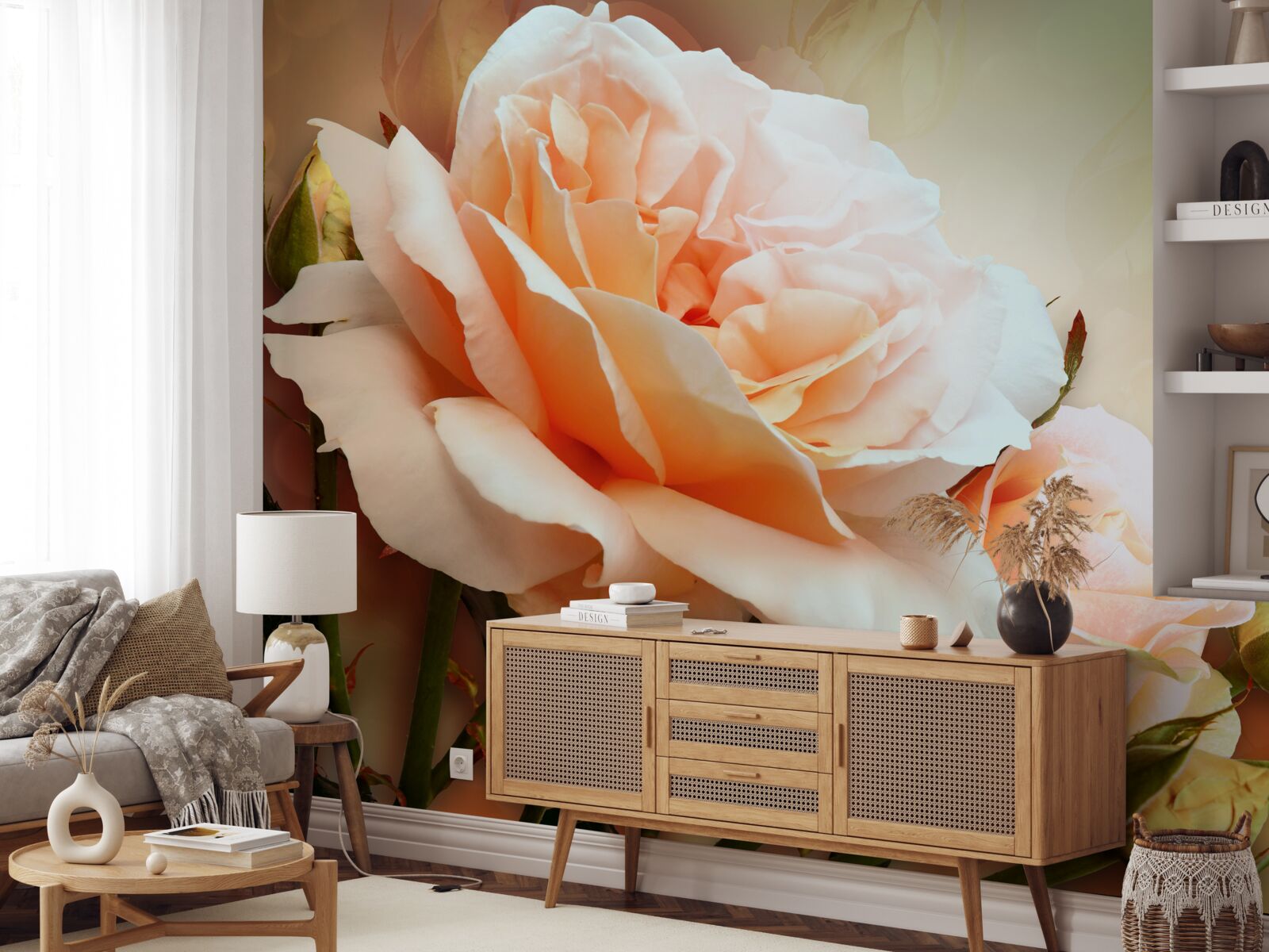 Fototapet trandafiri care s-au deschis și sunt în stadiul de boboci