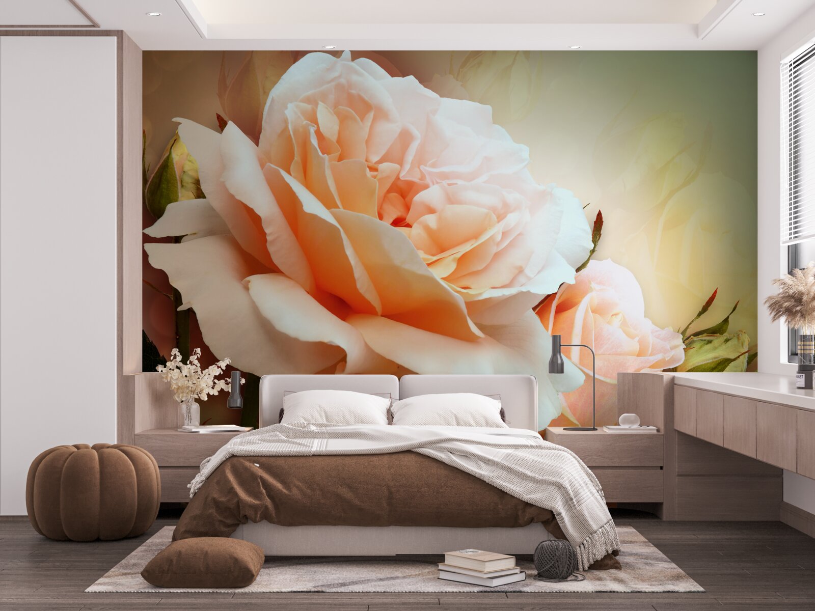 Fototapet trandafiri care s-au deschis și sunt în stadiul de boboci