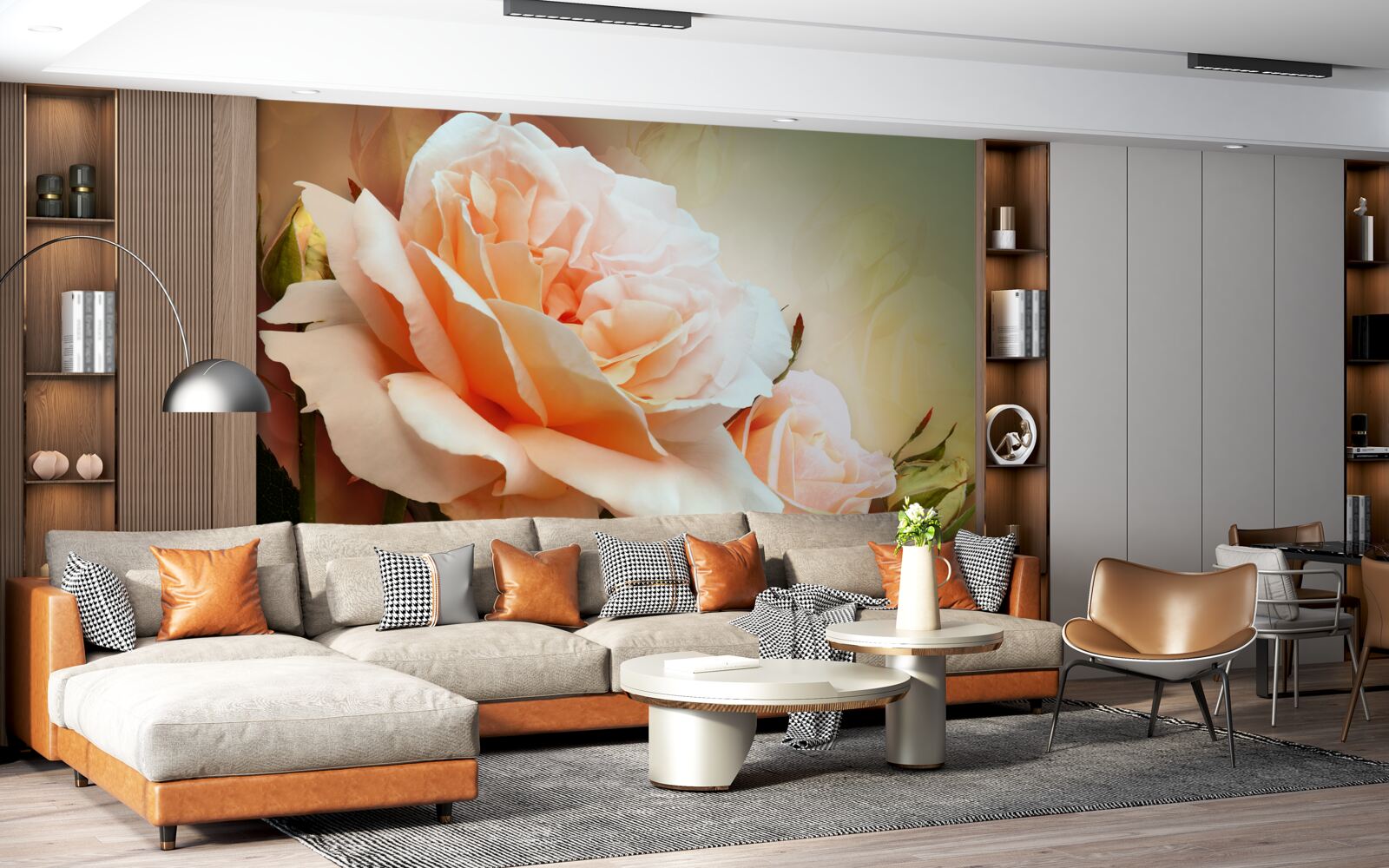 Fototapet trandafiri care s-au deschis și sunt în stadiul de boboci