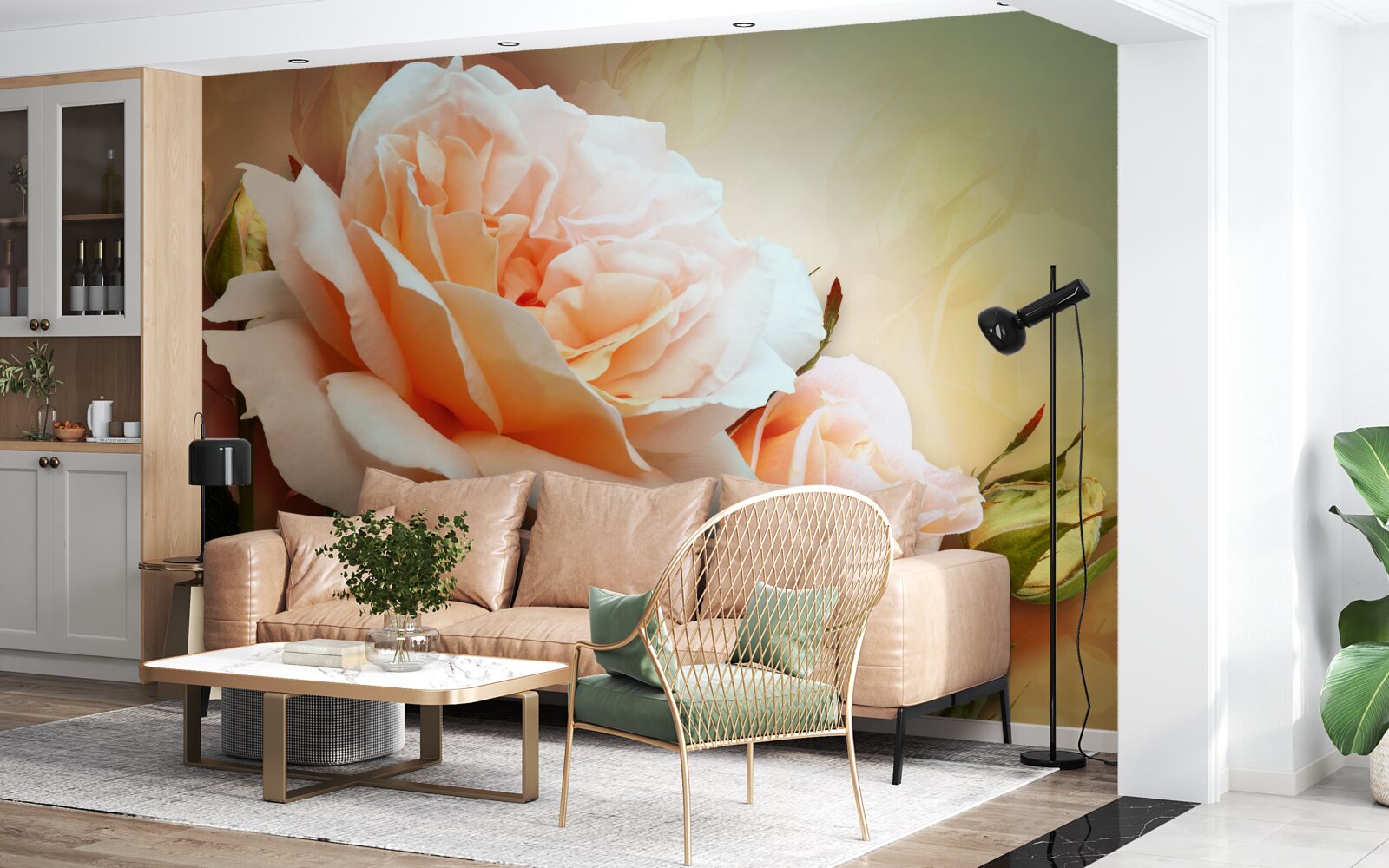 Fototapet trandafiri care s-au deschis și sunt în stadiul de boboci