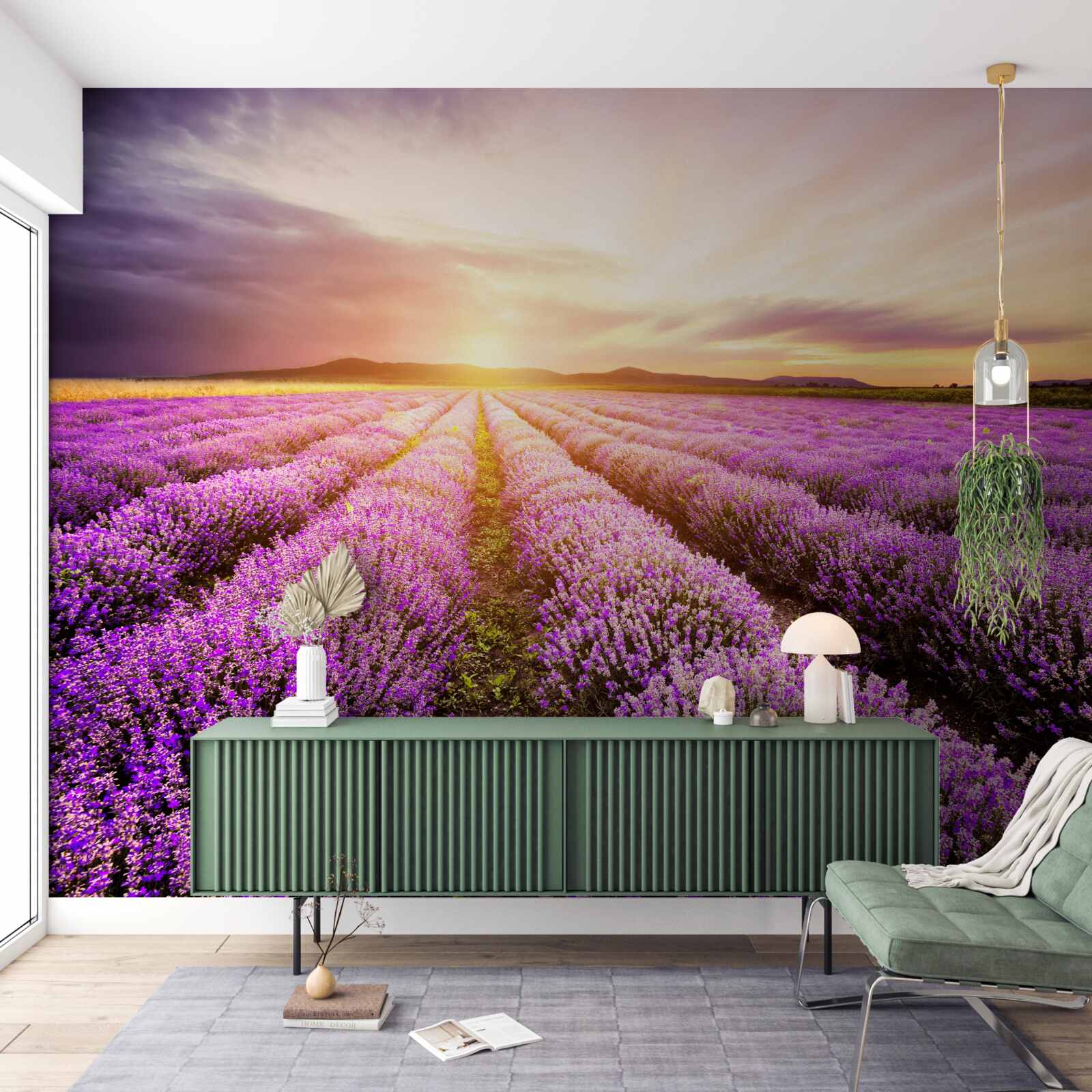 Fototapet apus de soare pe un câmp de lavandă