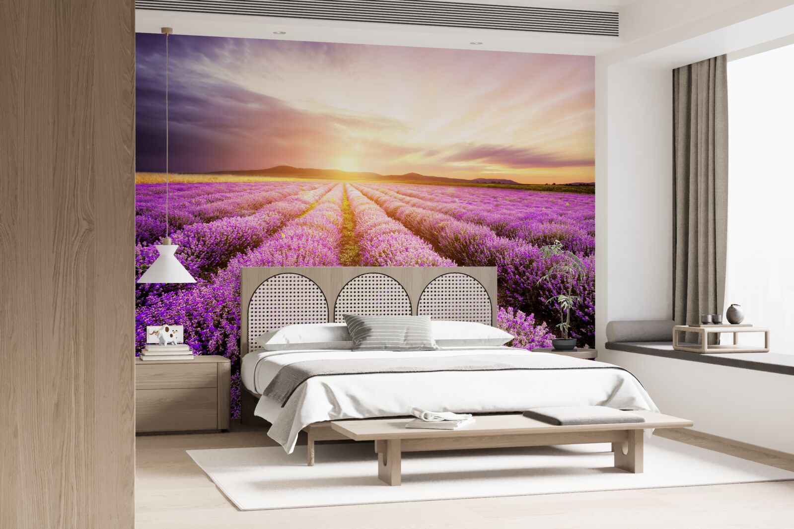 Fototapet apus de soare pe un câmp de lavandă