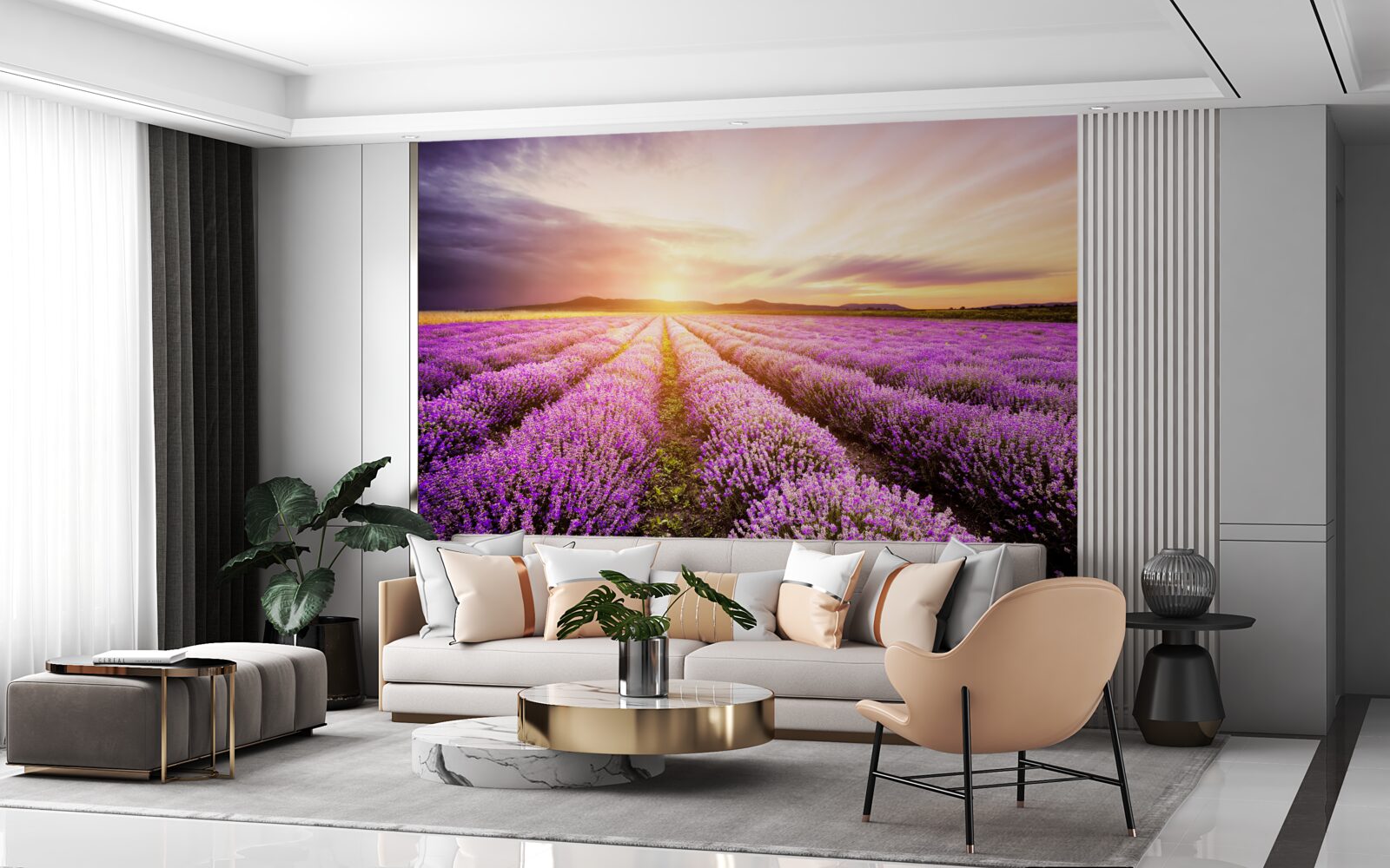 Fototapet apus de soare pe un câmp de lavandă