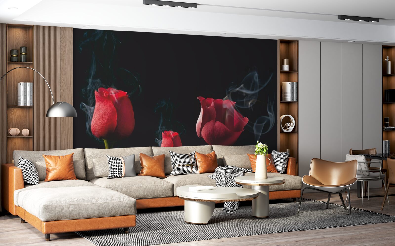 Fototapet un trandafir roșu înflorește în fum