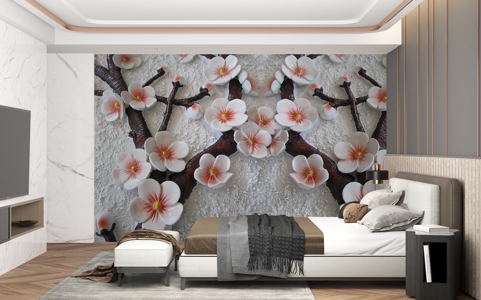 Fototapet sakura udat de o ramură înflorită