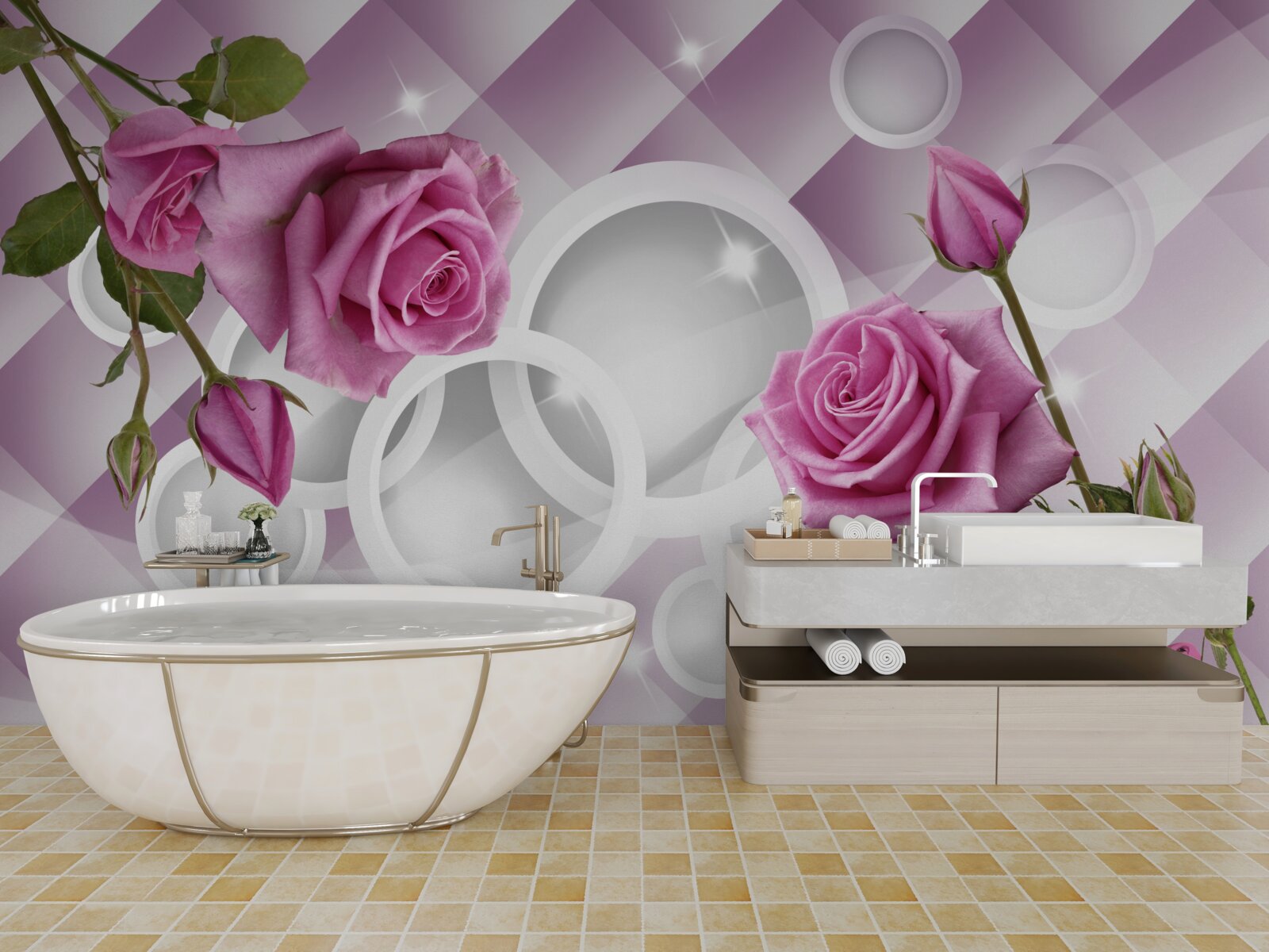 Fototapet trandafiri de liliac pe un fundal ambiguu