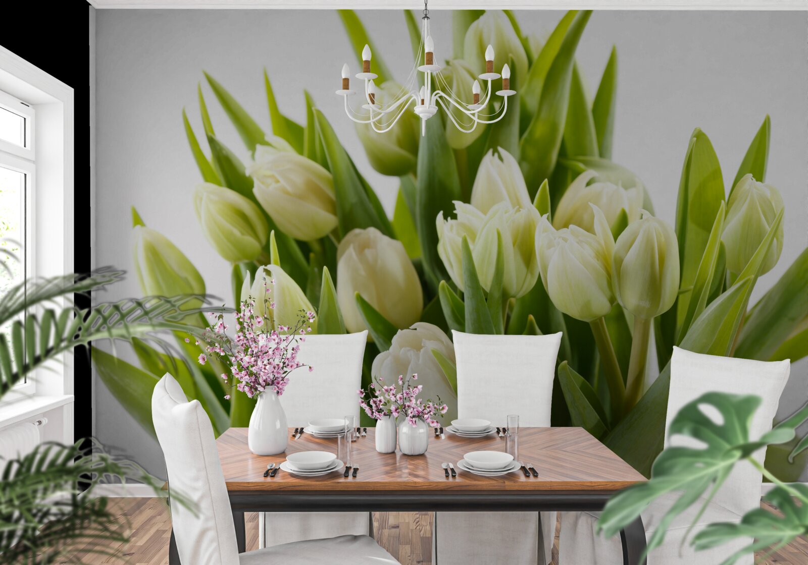 Fototapet set de lalele albe ca zăpada