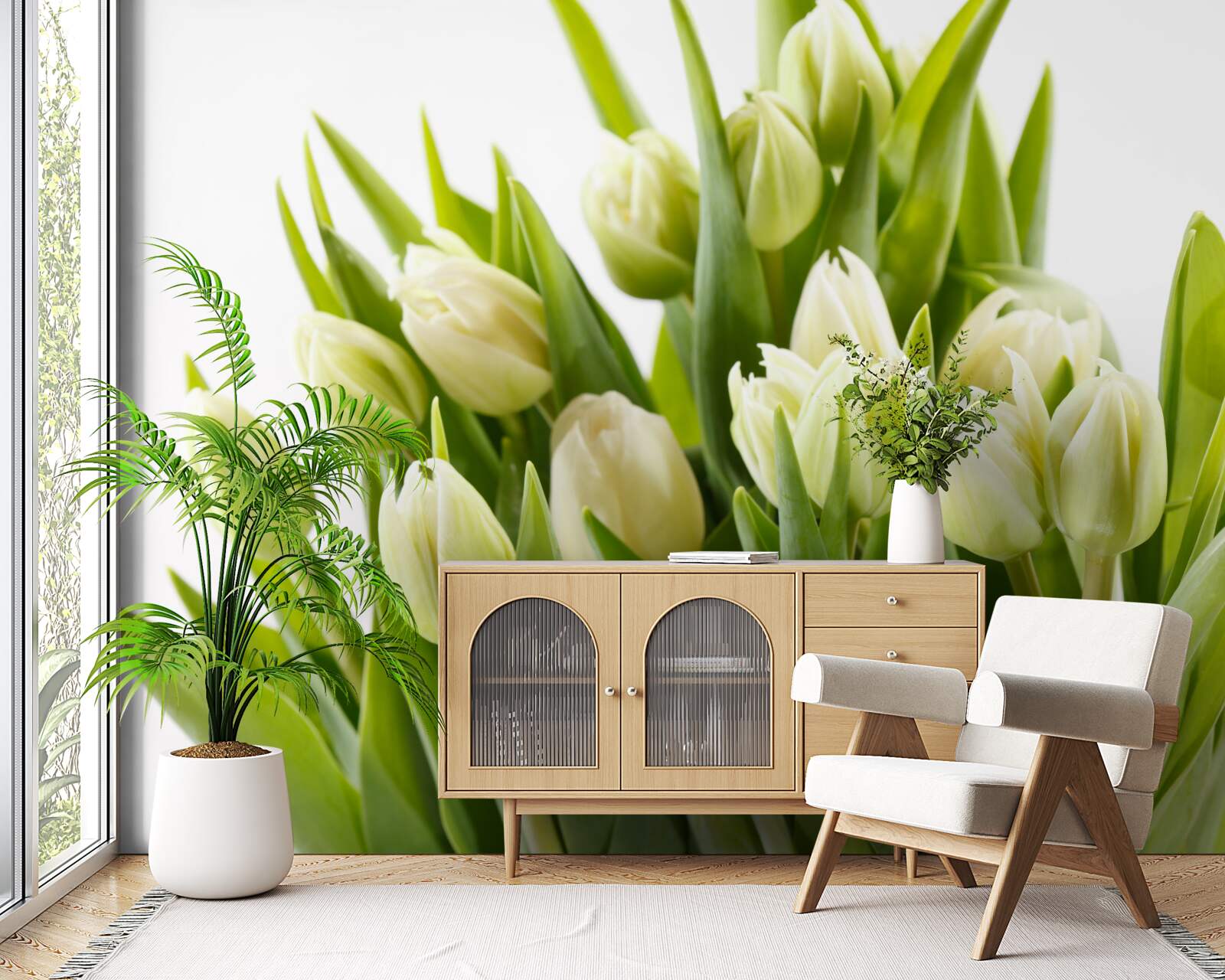 Fototapet set de lalele albe ca zăpada