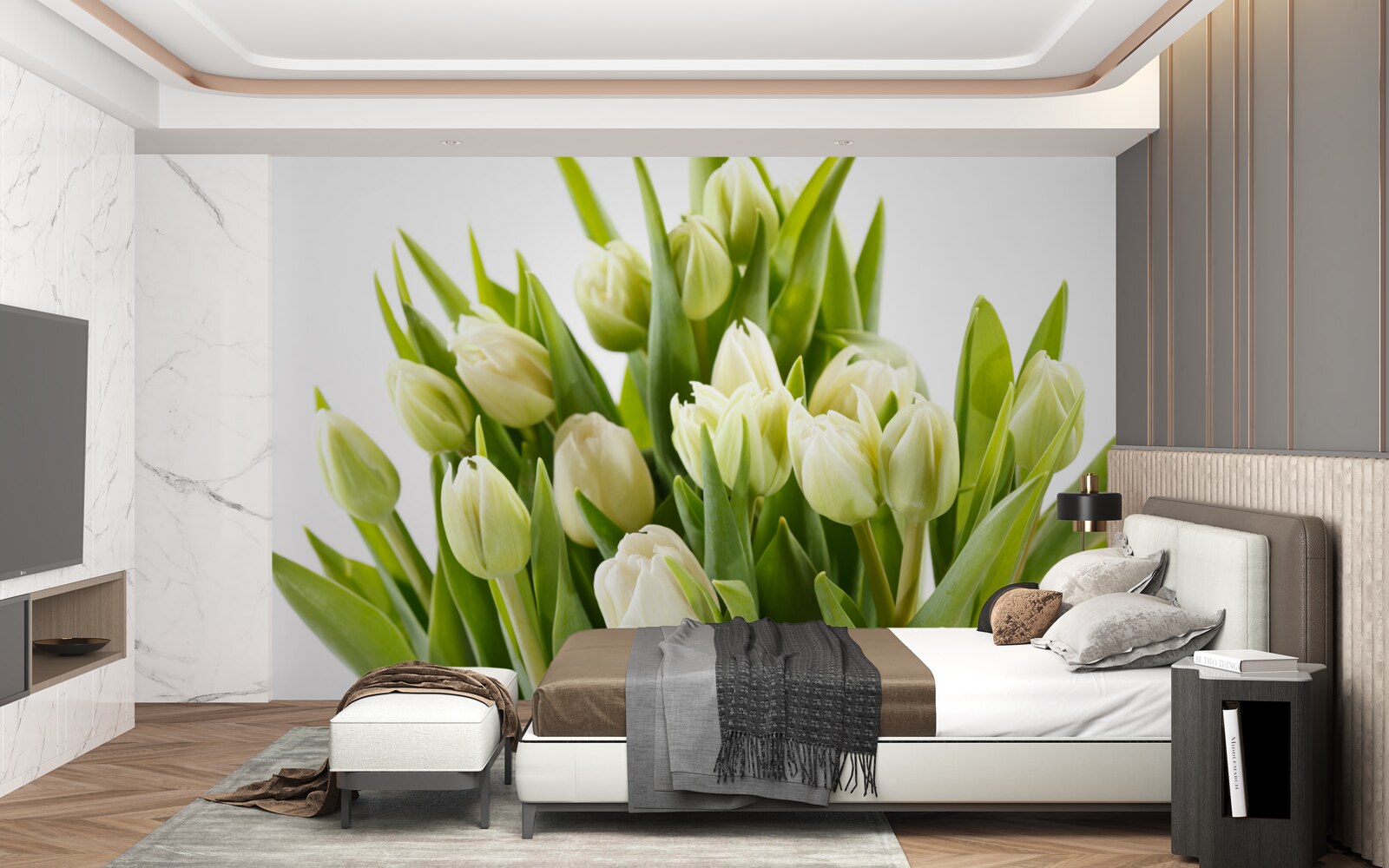 Fototapet set de lalele albe ca zăpada