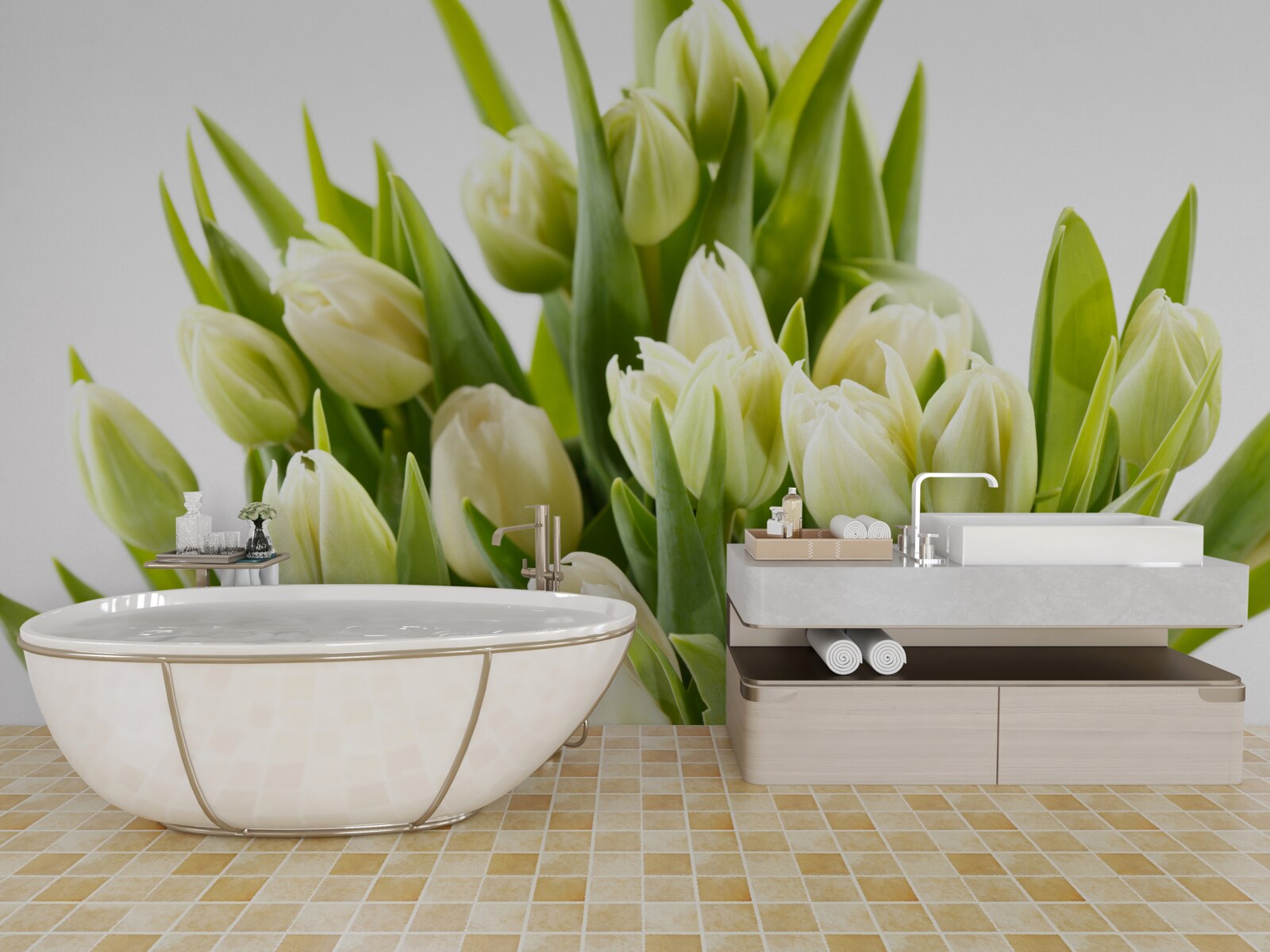 Fototapet set de lalele albe ca zăpada