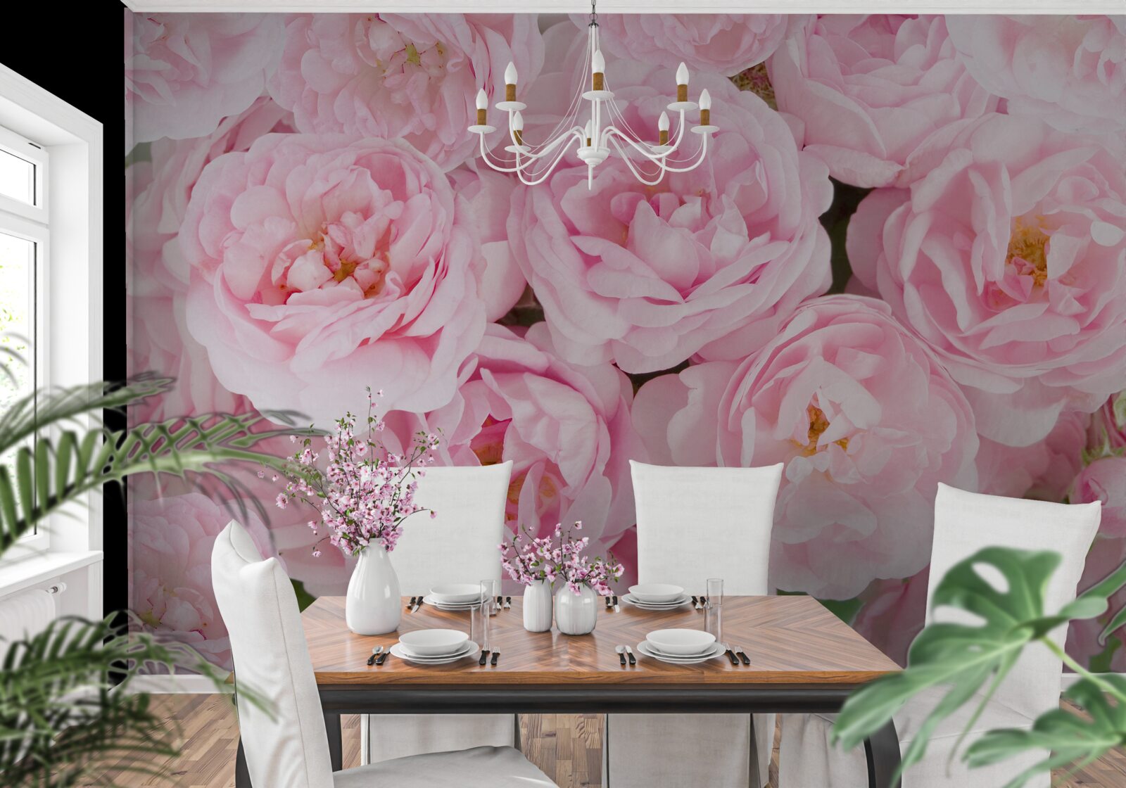 Fototapet trandafiri roz adunați într-un buchet la lumina ceaiului