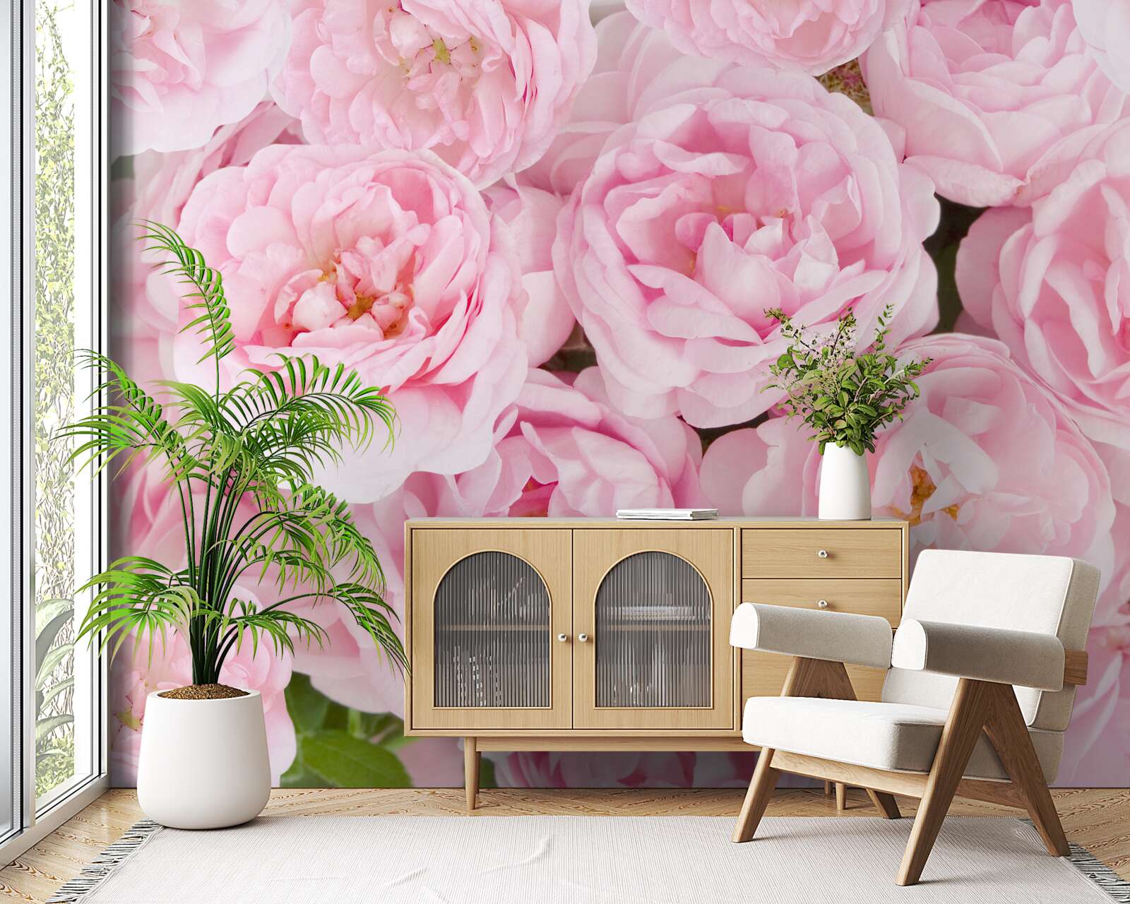 Fototapet trandafiri roz adunați într-un buchet la lumina ceaiului