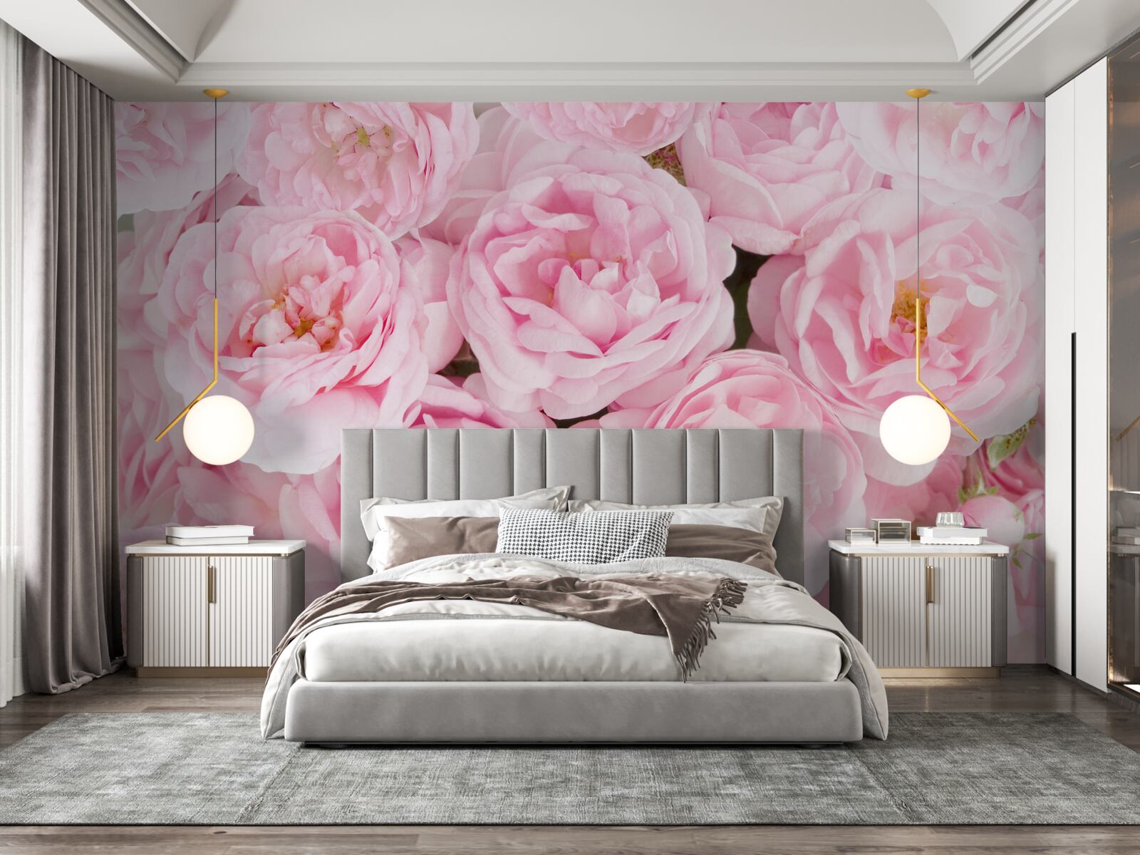 Fototapet trandafiri roz adunați într-un buchet la lumina ceaiului