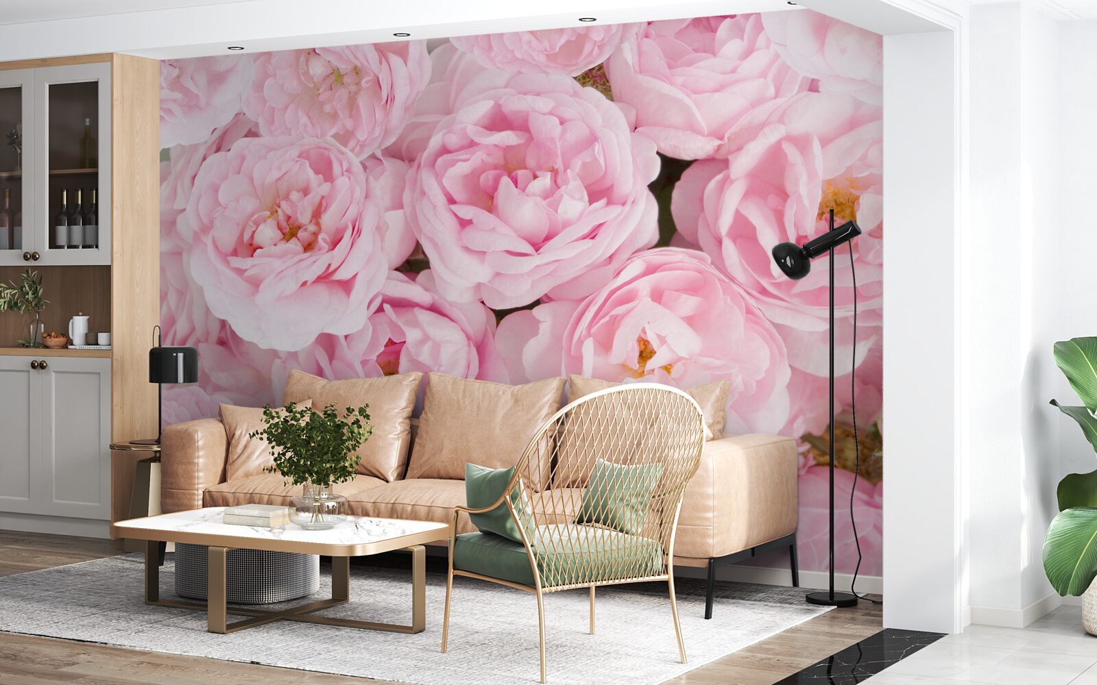 Fototapet trandafiri roz adunați într-un buchet la lumina ceaiului