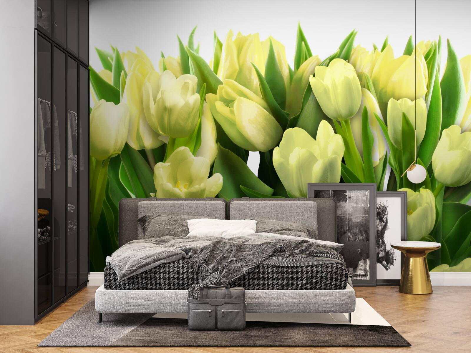 Fototapet Lalele galbene cu frunze verzi