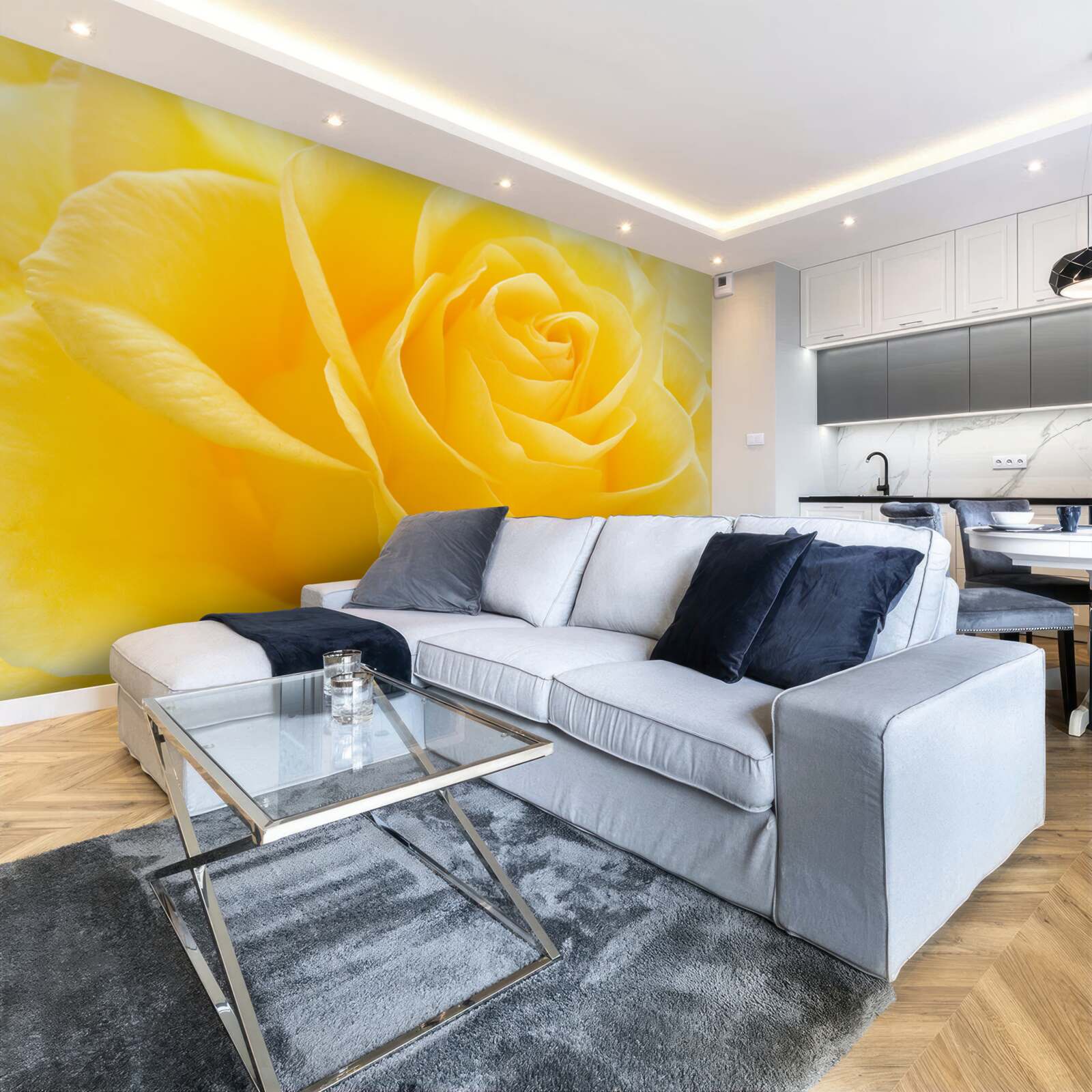 Fototapet fotografie macro a unei flori galbene roz