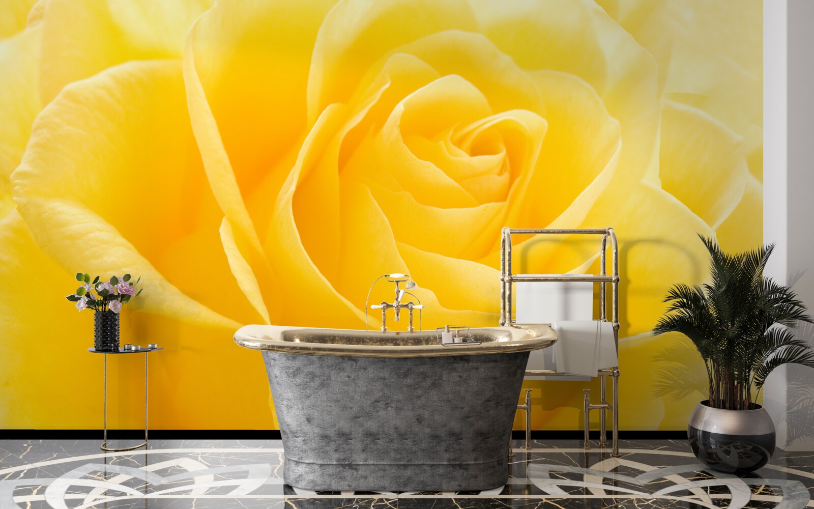 Fototapet fotografie macro a unei flori galbene roz