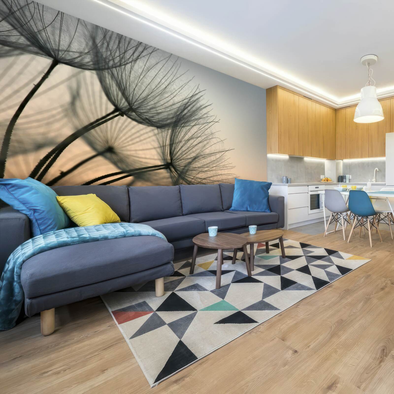 Fototapet apus de soare peste păpădii