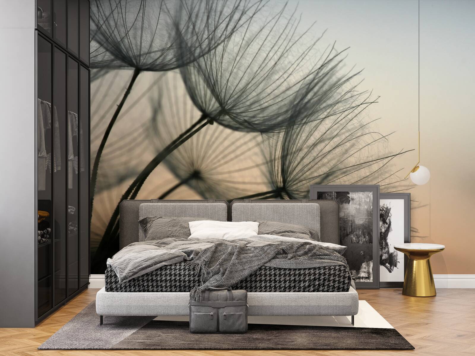 Fototapet apus de soare peste păpădii