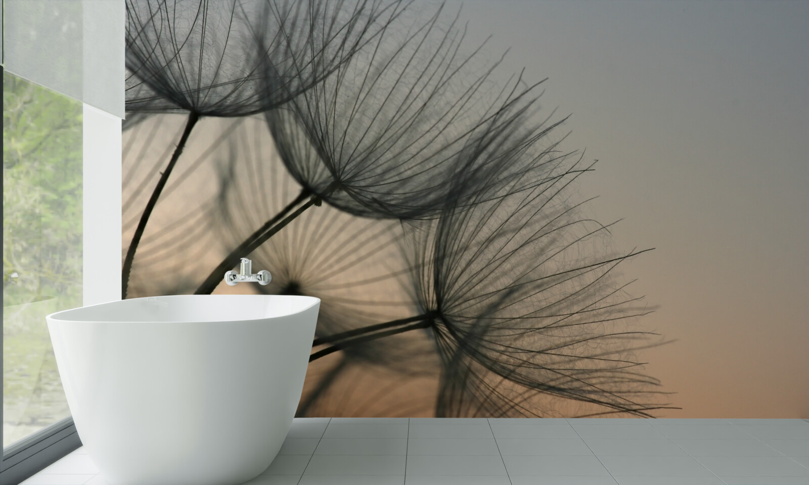 Fototapet apus de soare peste păpădii