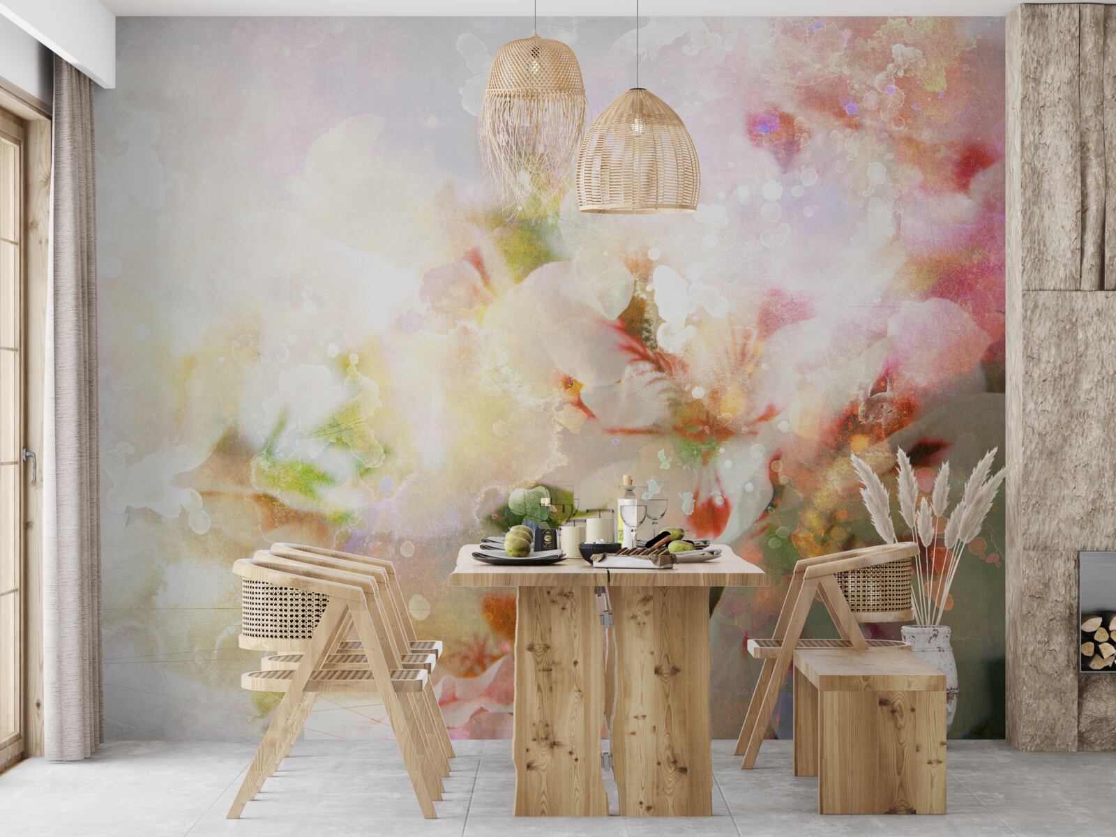 Fototapet flori în acuarelă într-o paletă deschisă