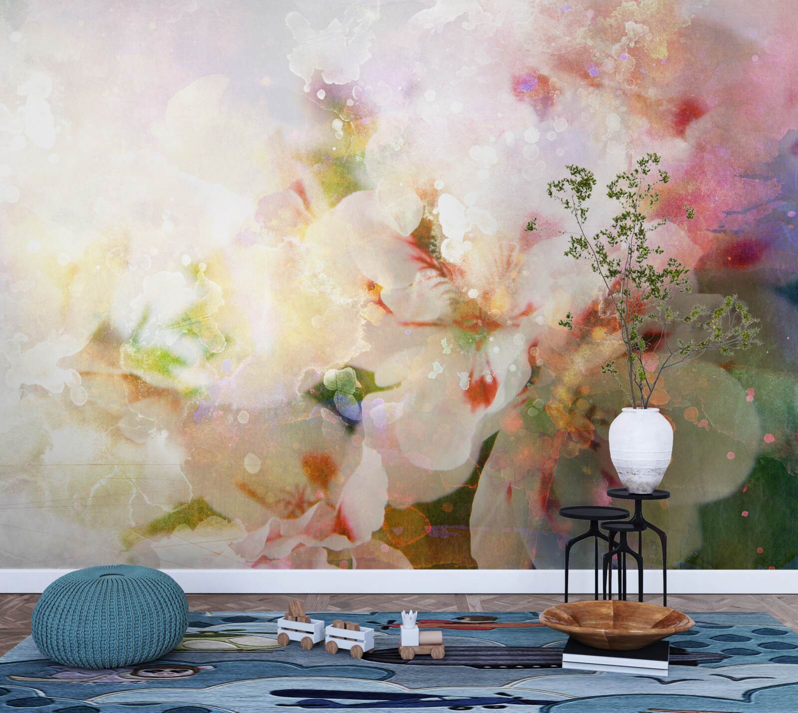 Fototapet flori în acuarelă într-o paletă deschisă