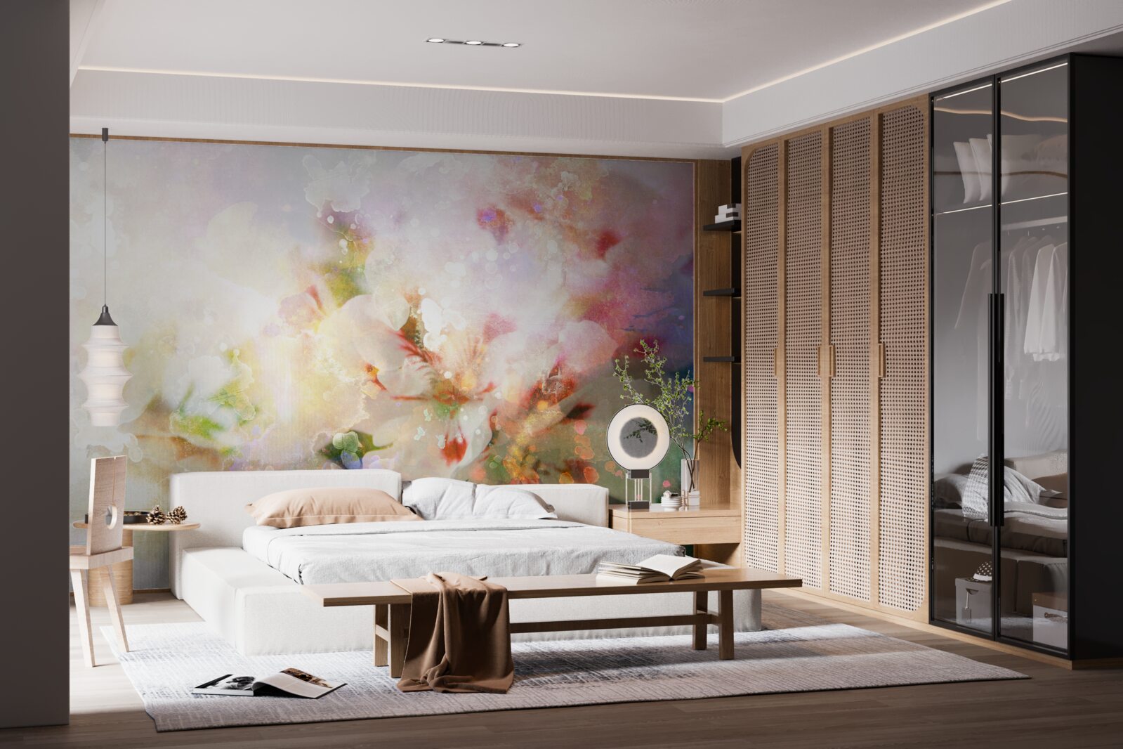 Fototapet flori în acuarelă într-o paletă deschisă