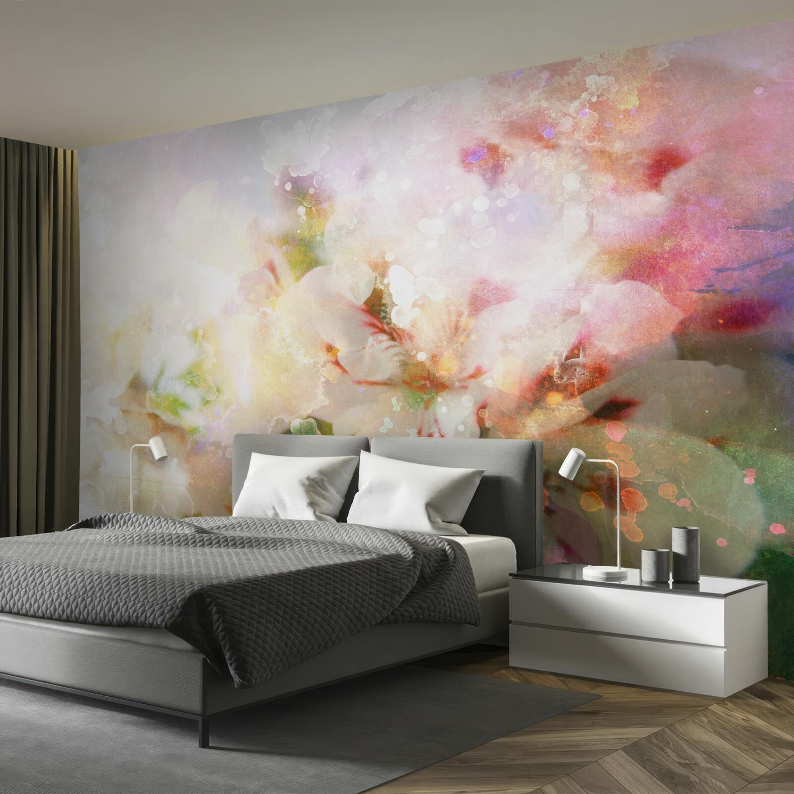 Fototapet flori în acuarelă într-o paletă deschisă