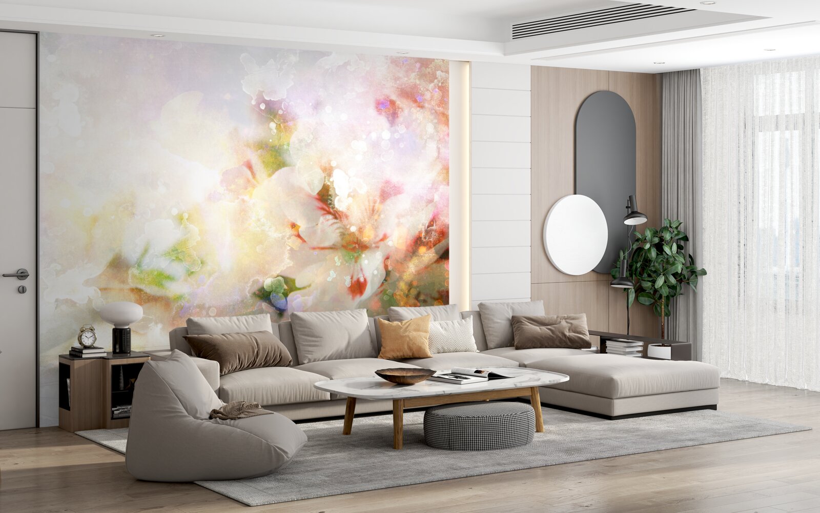 Fototapet flori în acuarelă într-o paletă deschisă