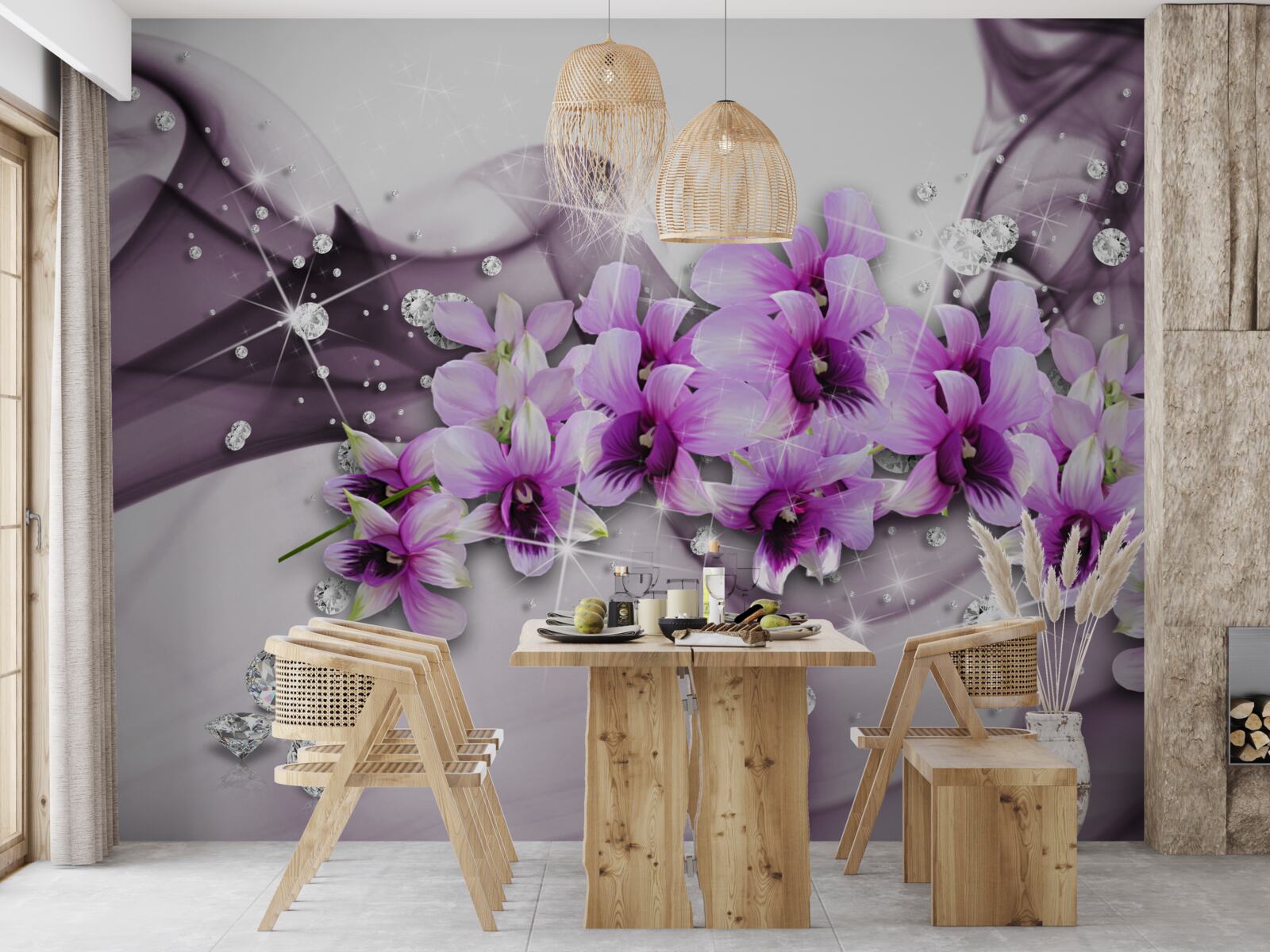 Fototapet zirconii și flori mov