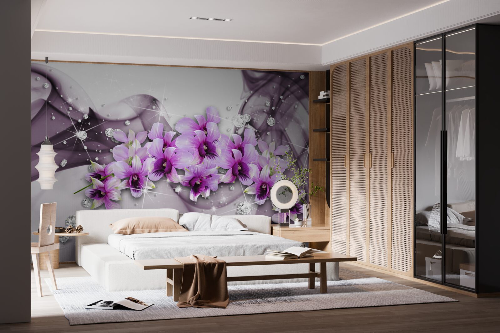 Fototapet zirconii și flori mov
