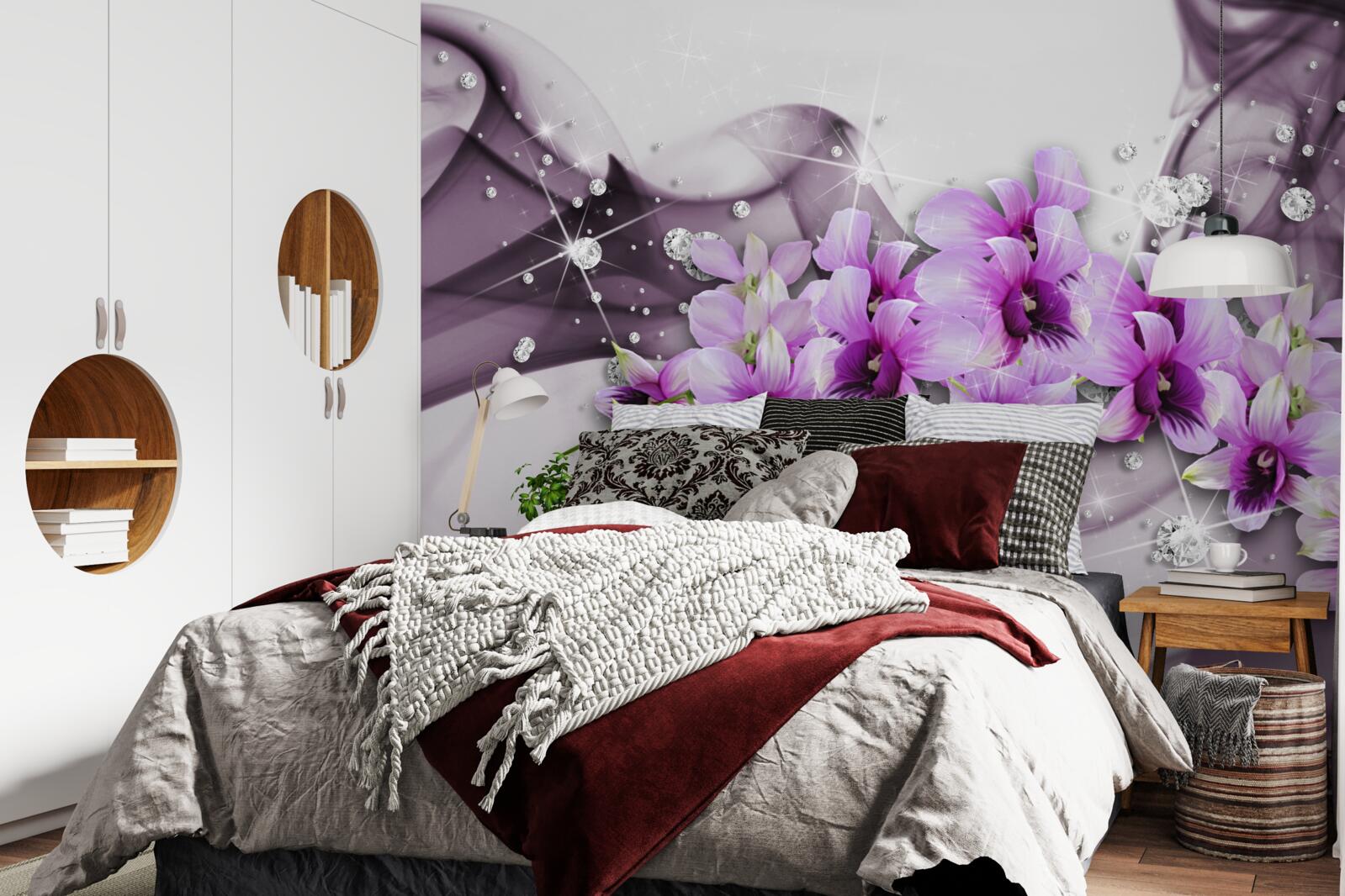 Fototapet zirconii și flori mov