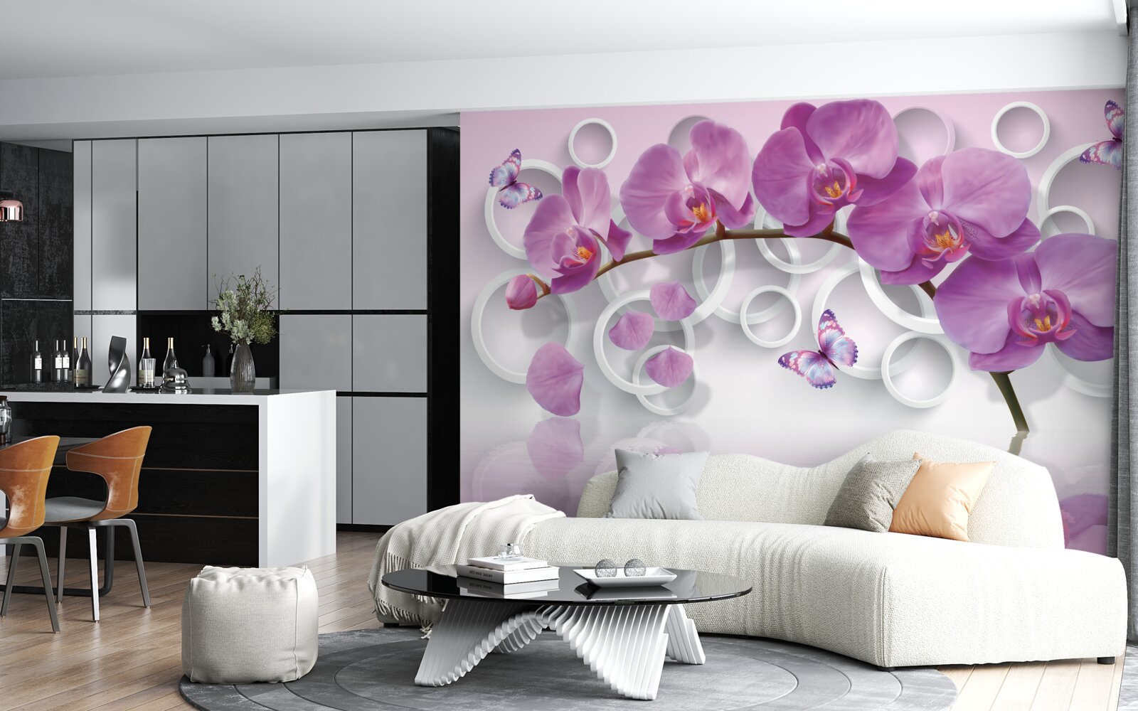 Fototapet orhidee violete pe un fundal deschis