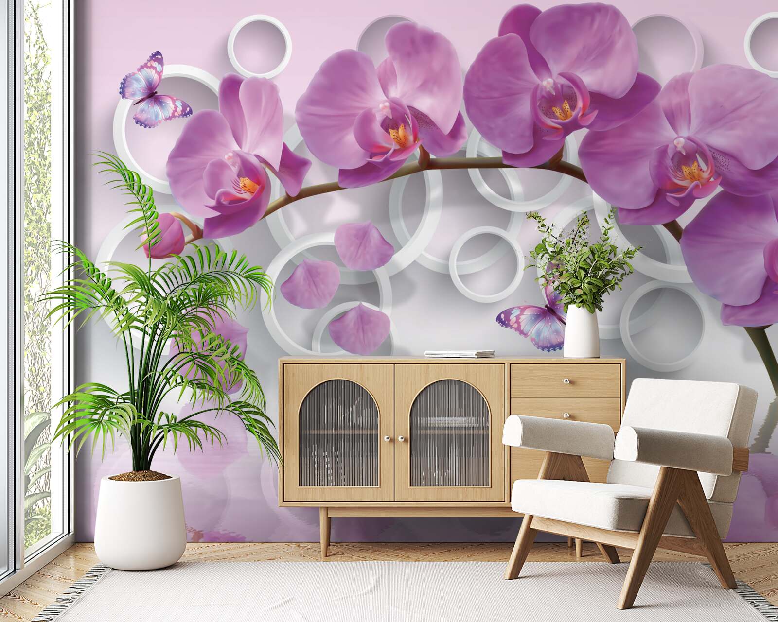 Fototapet orhidee violete pe un fundal deschis