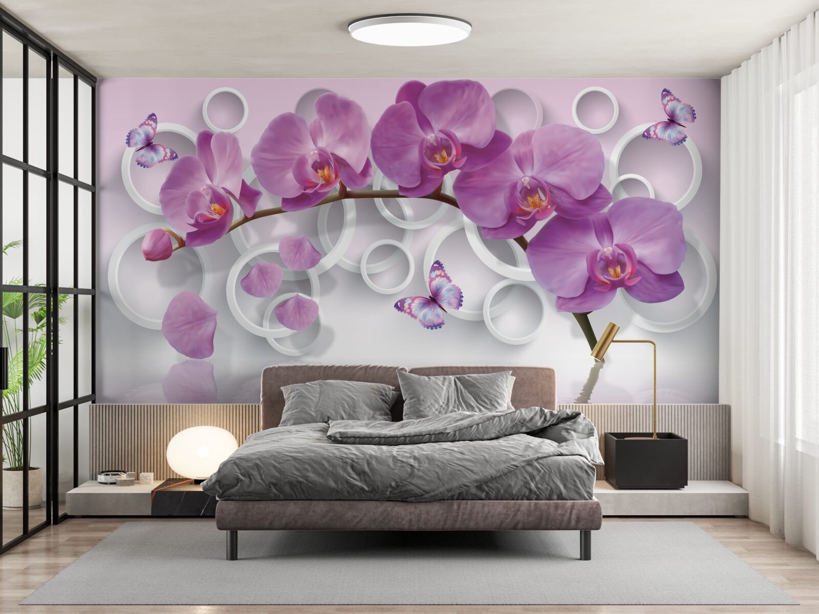 Fototapet orhidee violete pe un fundal deschis