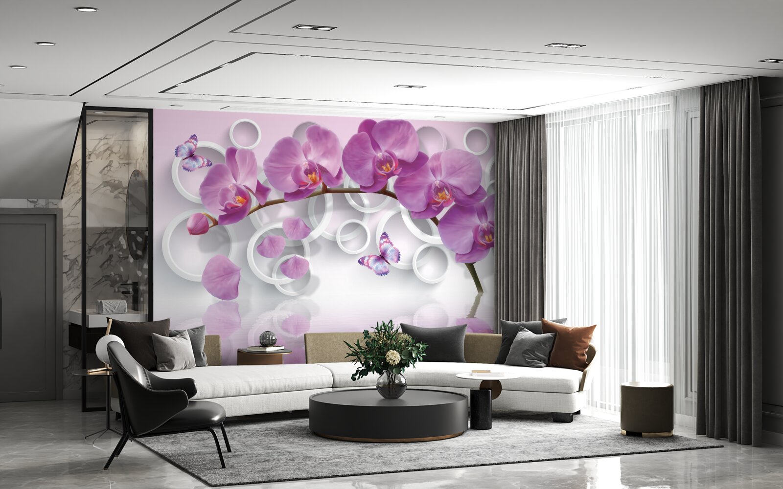 Fototapet orhidee violete pe un fundal deschis