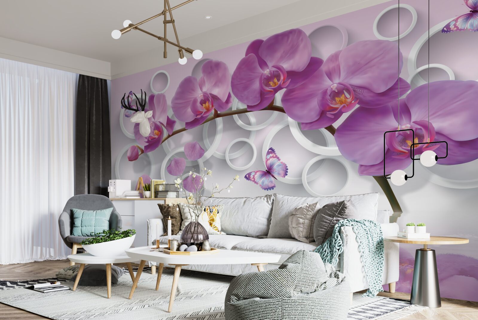 Fototapet orhidee violete pe un fundal deschis