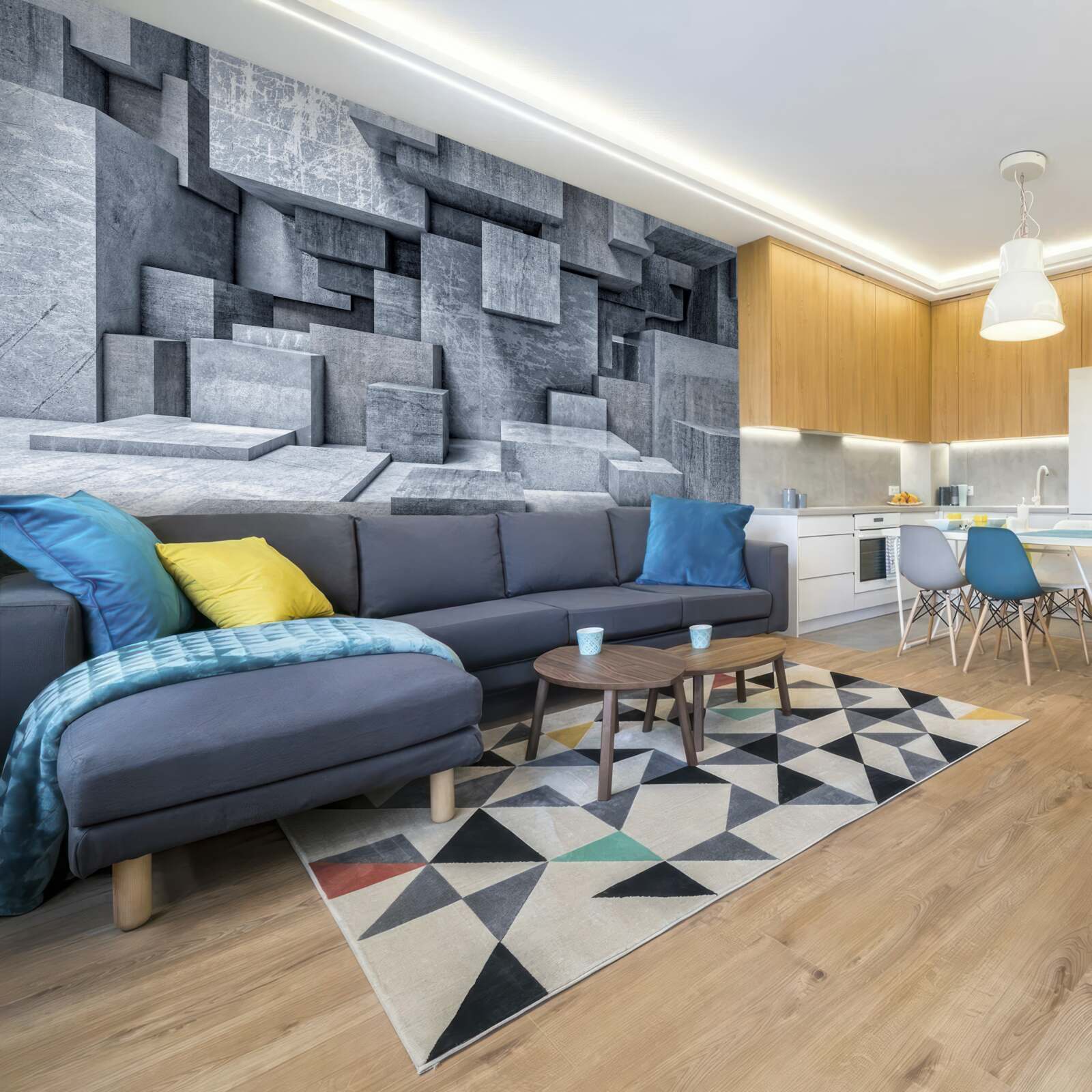 Fototapet cameră cu forme geometrice sub formă de pătrate