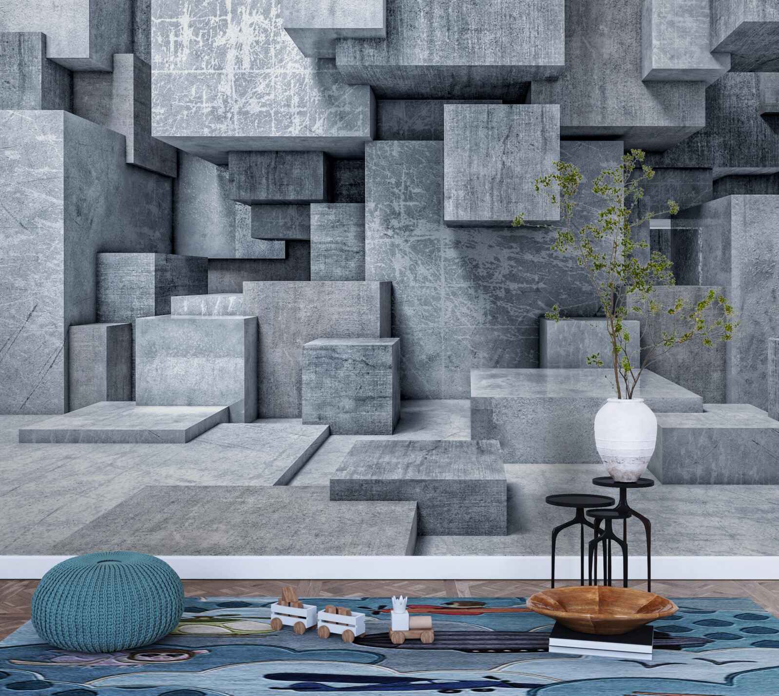 Fototapet cameră cu forme geometrice sub formă de pătrate