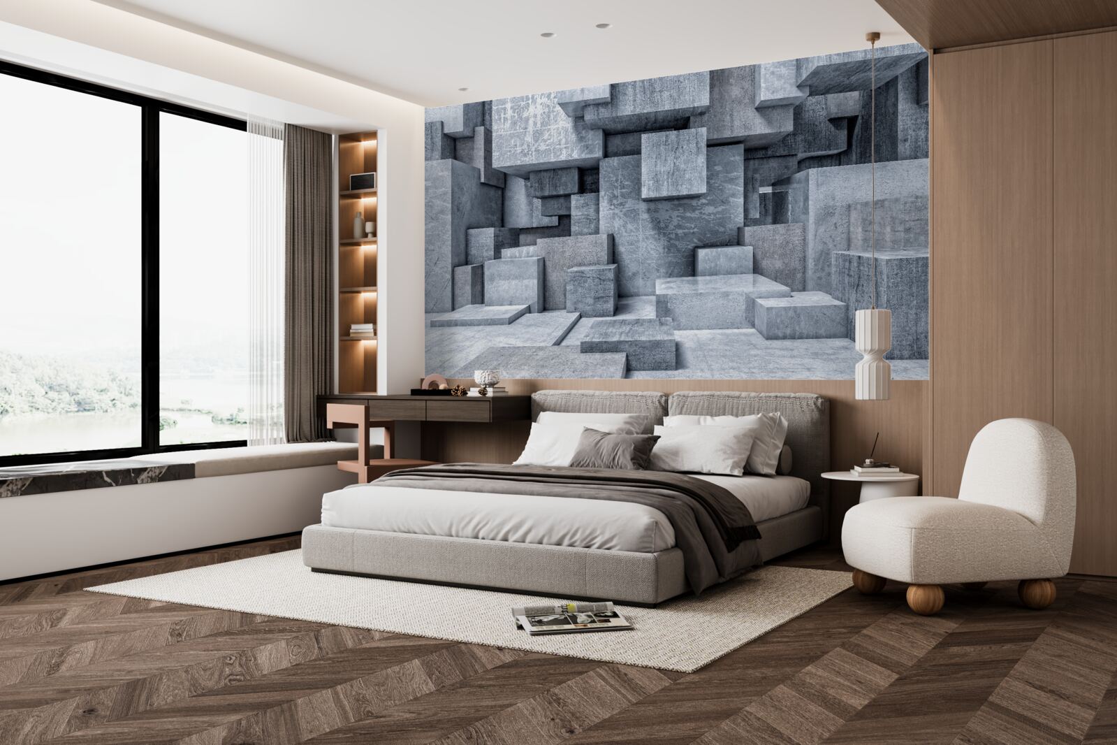 Fototapet cameră cu forme geometrice sub formă de pătrate