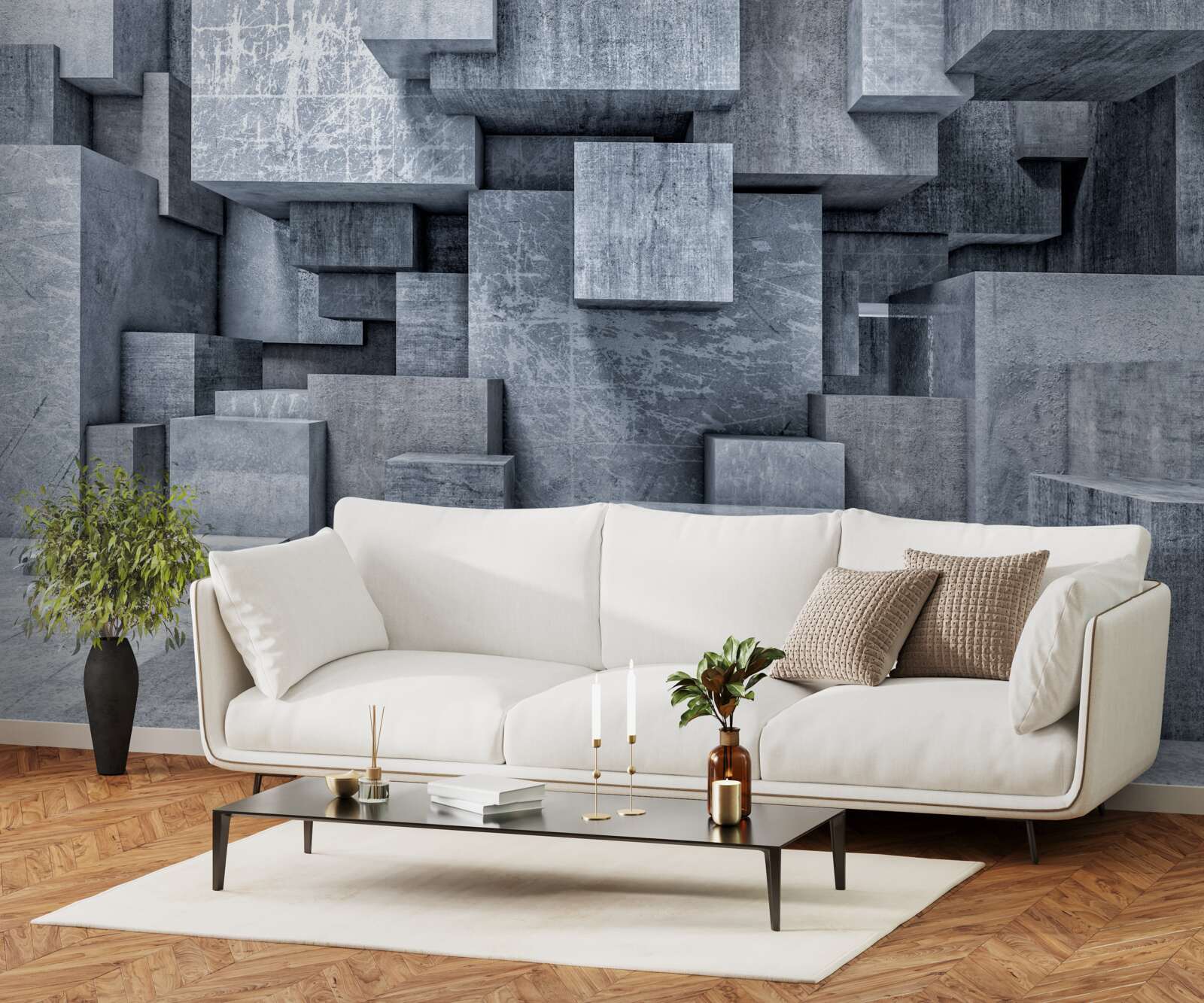 Fototapet cameră cu forme geometrice sub formă de pătrate