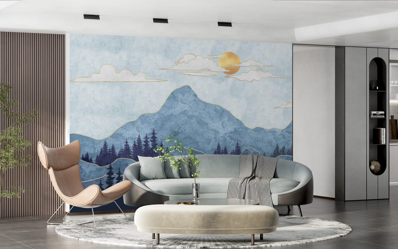 Fototapet munți de iarnă sub un soare rece