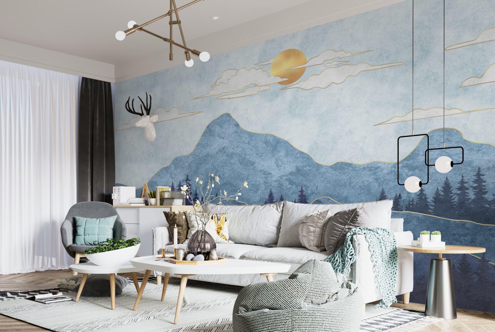 Fototapet munți de iarnă sub un soare rece