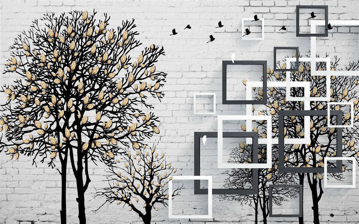 Fototapet păsările zboară departe de un copac care și-a pierdut frunzele