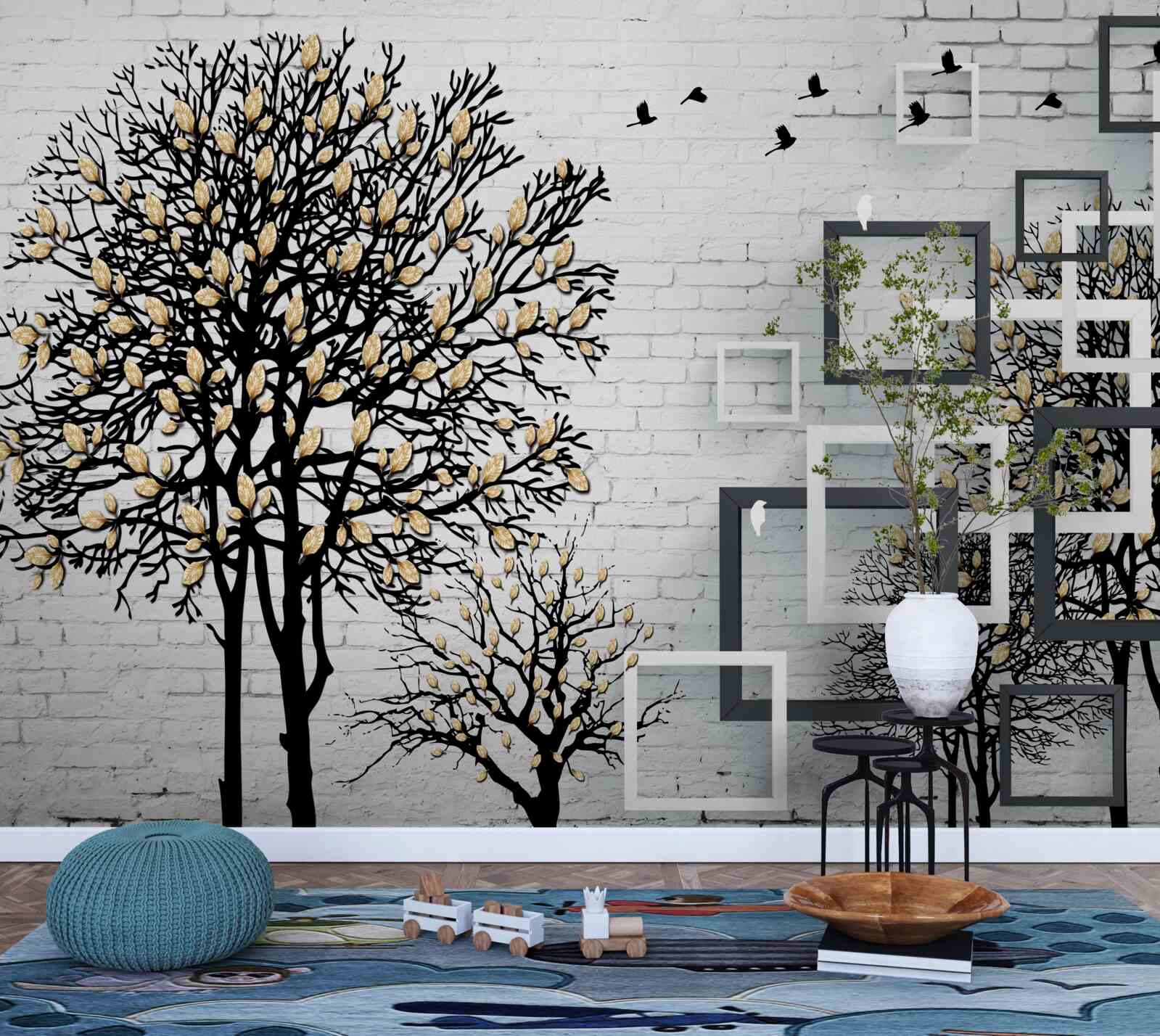 Fototapet păsările zboară departe de un copac care și-a pierdut frunzele