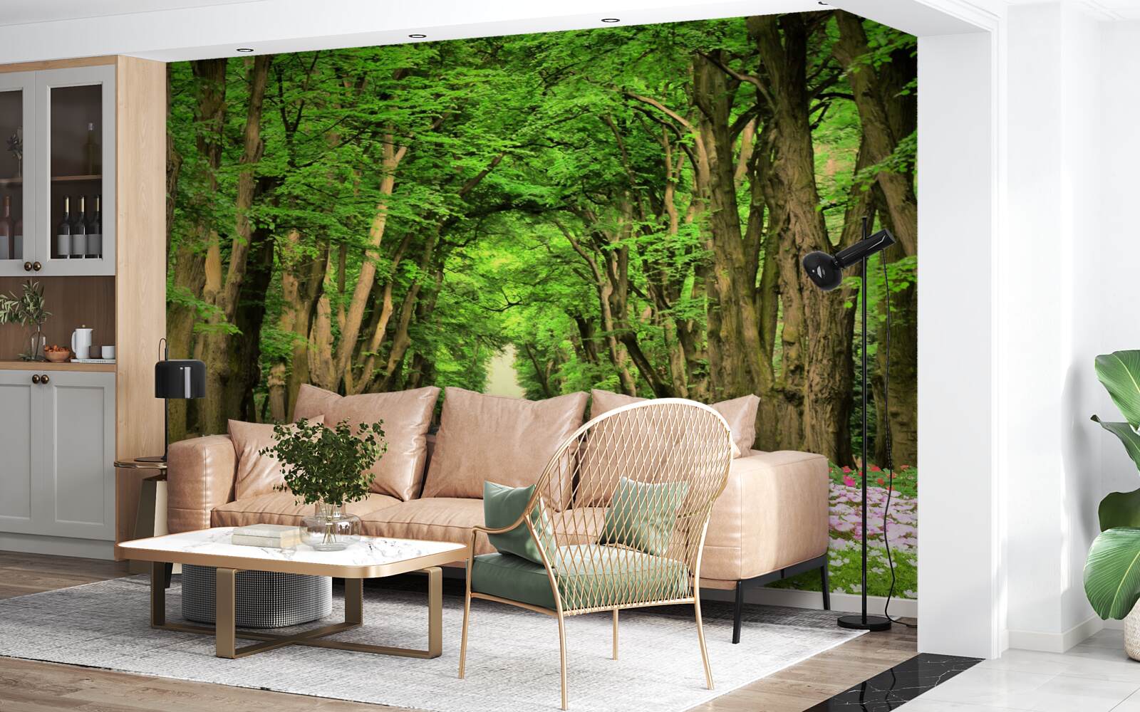 Fototapet cale confortabilă prin pădurea de tufișuri verzi